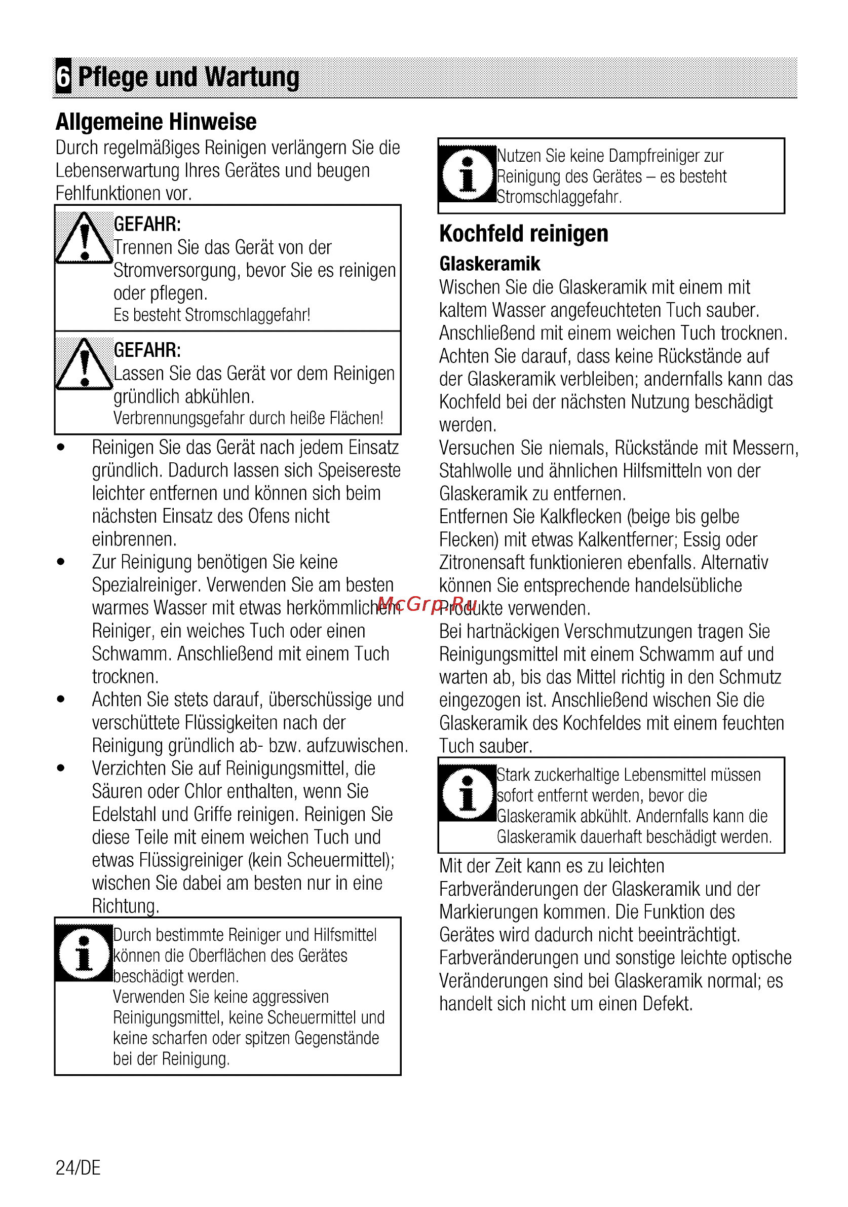 Grundig GIEI 624410 X [24/52] Pflege und wartung