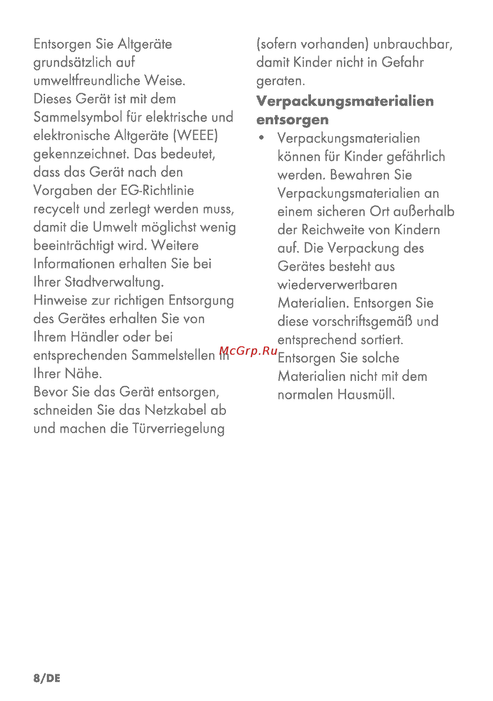 Grundig GIEI 635410 X [8/52] Verpackungsmaterialien entsorgen