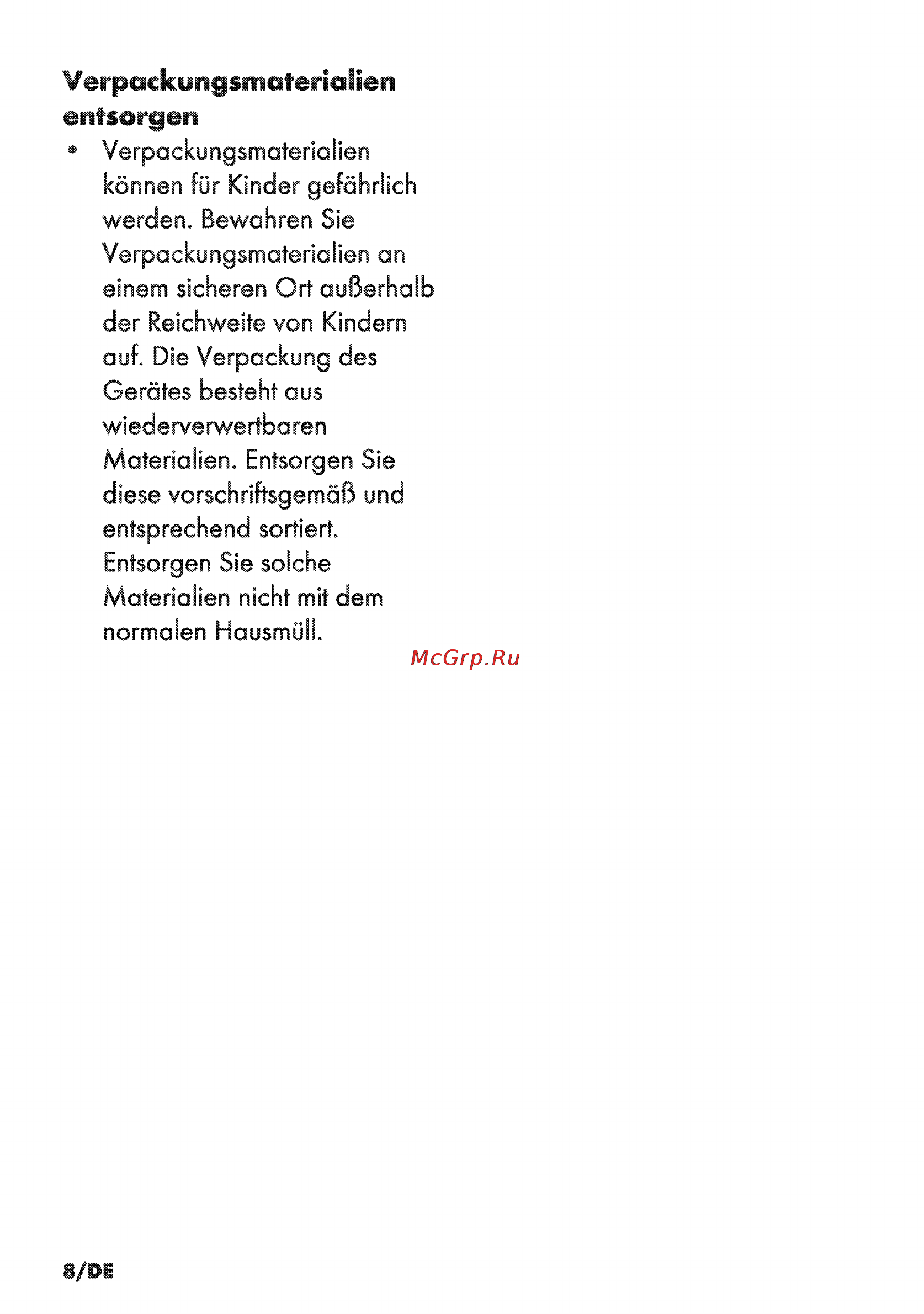 Grundig GIEV 613420 E [8/52] Verpackungsmaterialien entsorgen