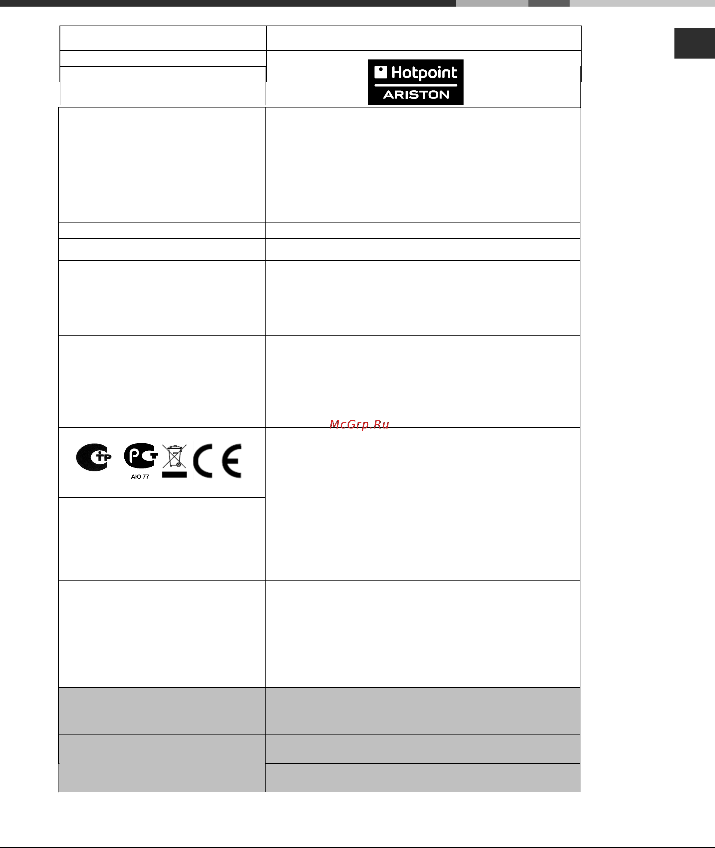 Hotpoint-Ariston RC631 TIRFH [15/16] 240 400v