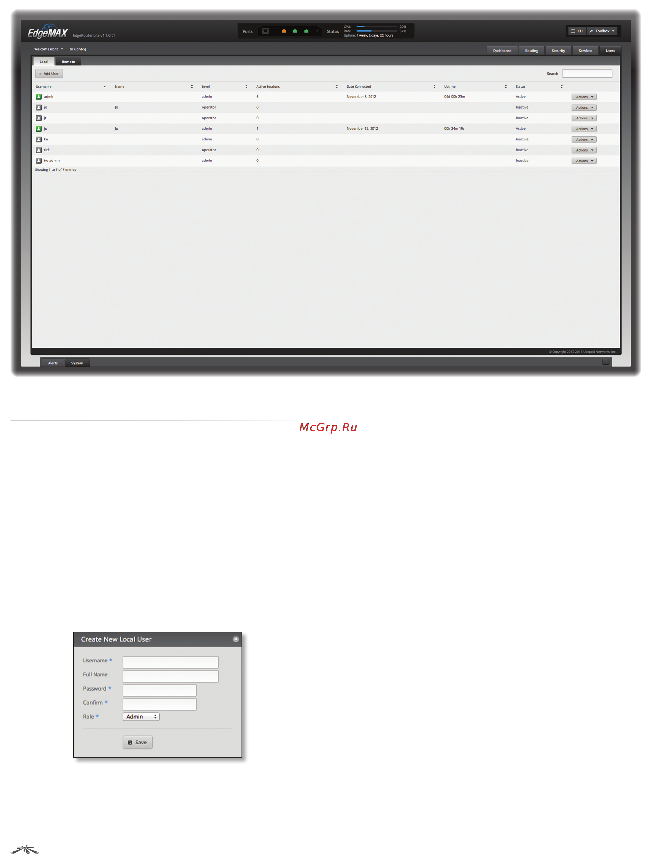 Ubiquiti EdgeRouter Lite [36/58] Chapter 8 users tab