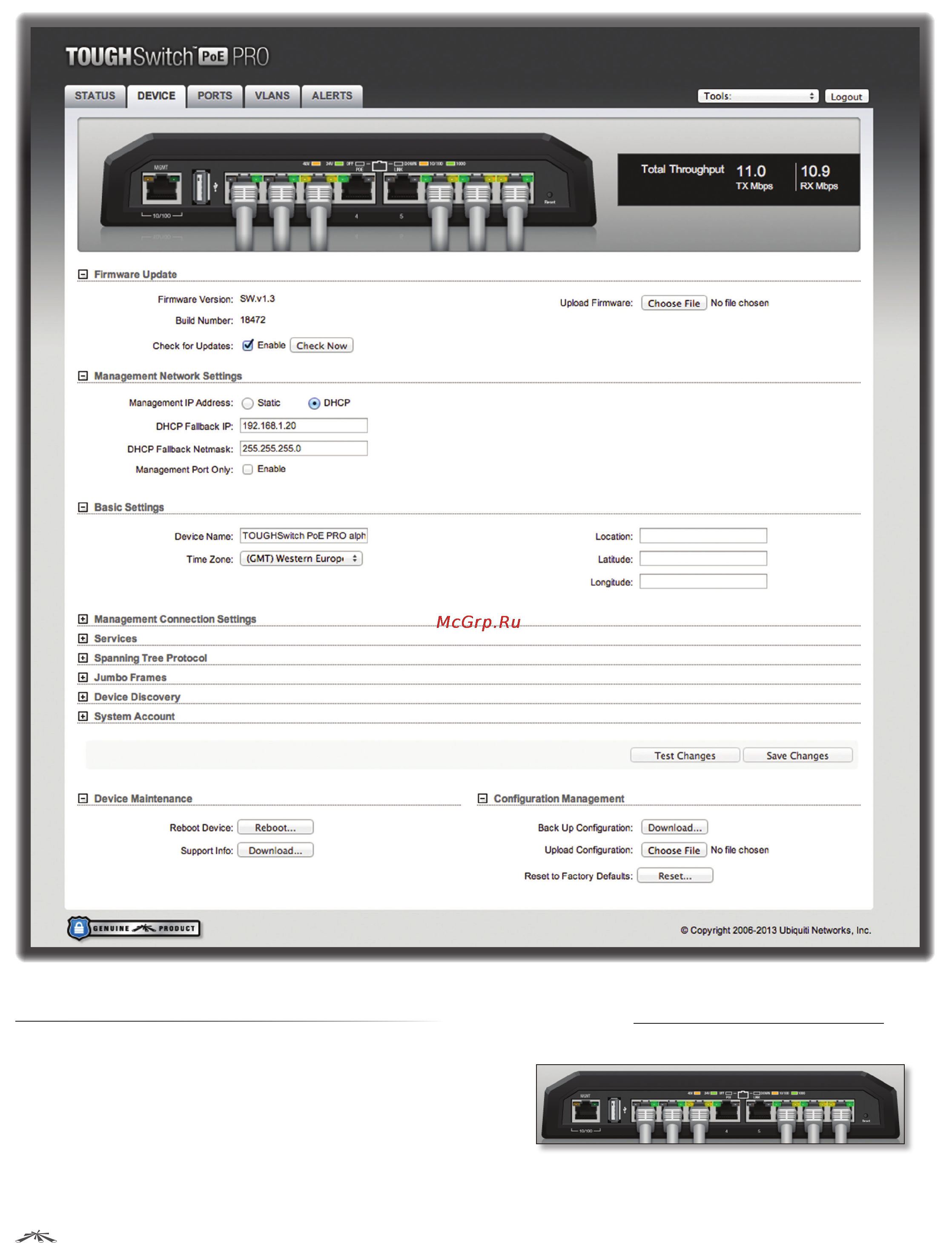 Ubiquiti TOUGHSwitch PoE [20/43] Chapter 5 device tab