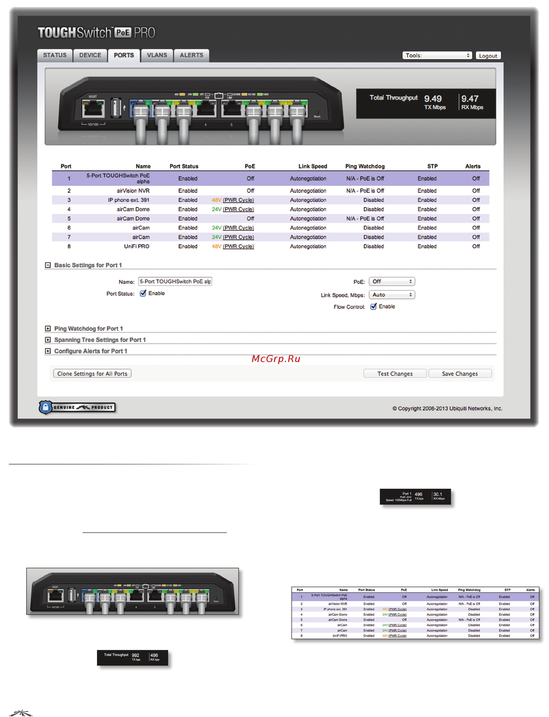 Ubiquiti TOUGHSwitch PoE [26/43] Chapter 6 ports tab