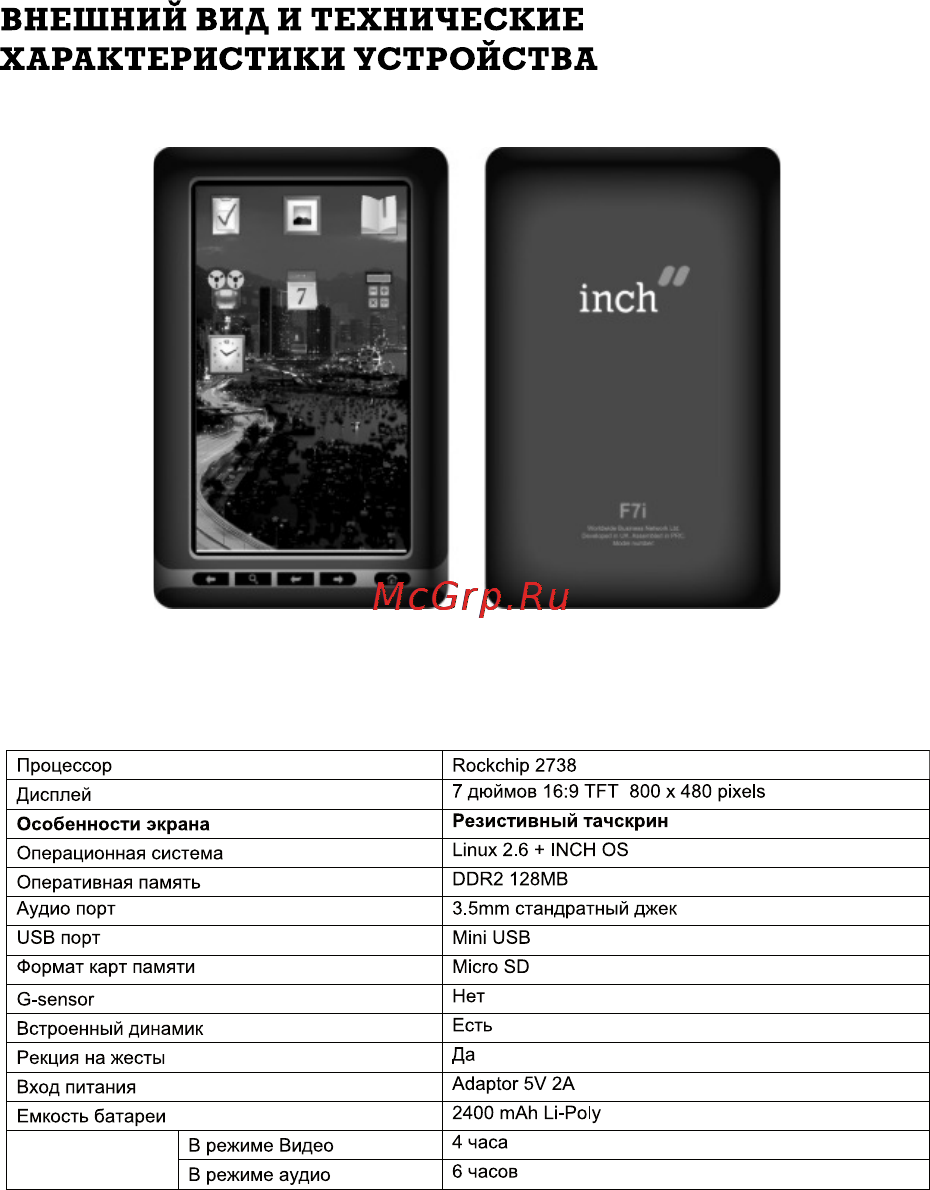 Inch M7t 2Gb [7/25] Внешний вид и технические характеристики устройства