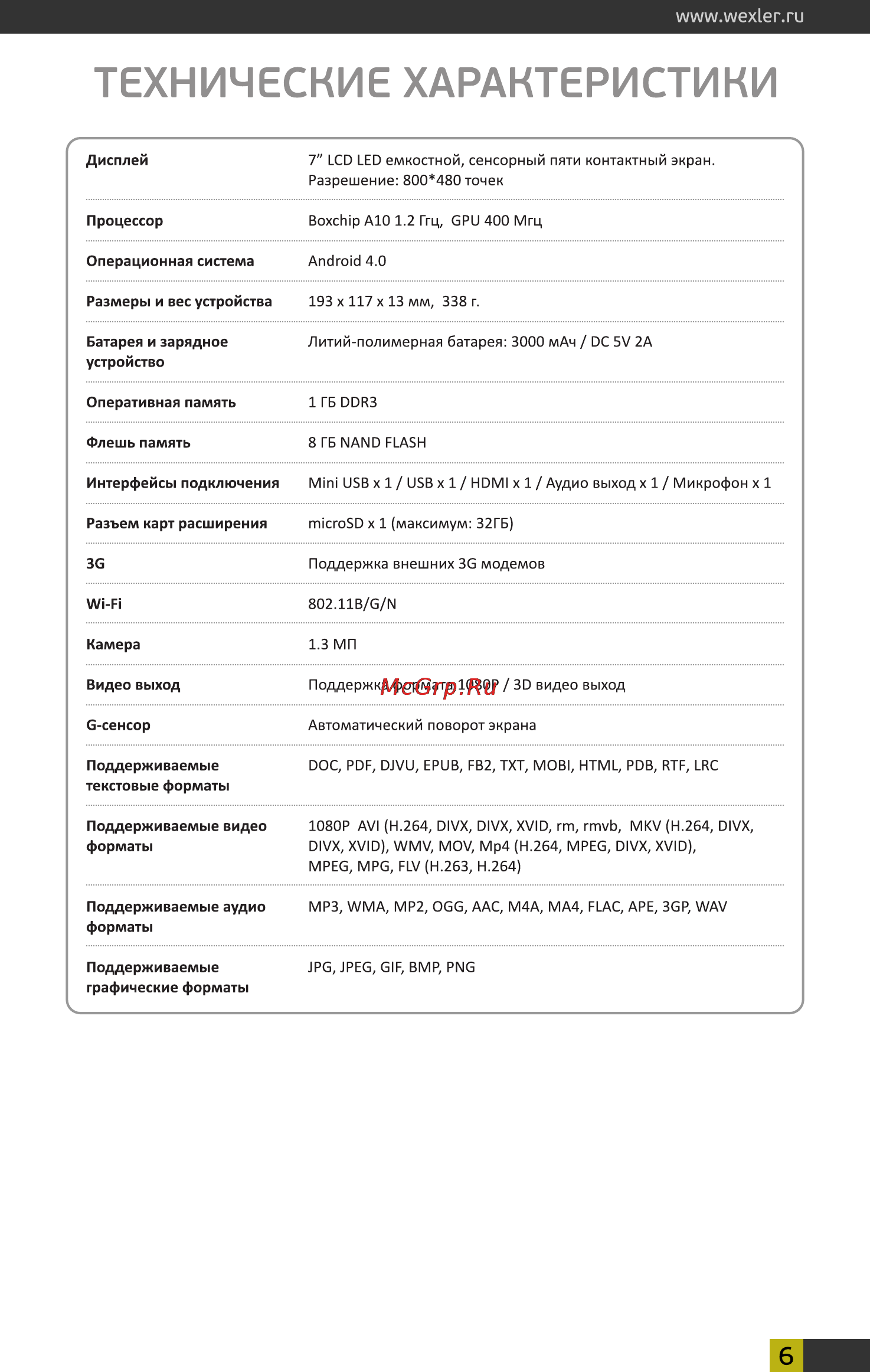 Wexler Book T7008B Black+чехол [6/26] Технические характеристики