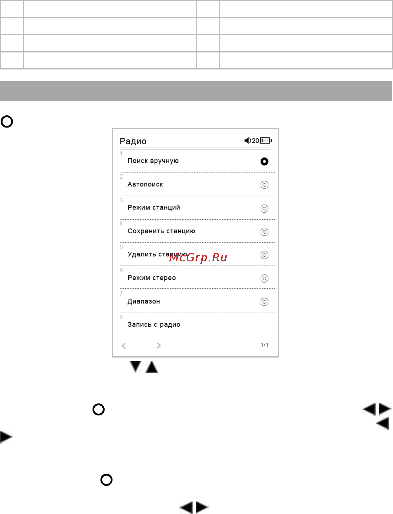 Texet TB-116 2Gb Grey [32/46] Управление в режиме радио