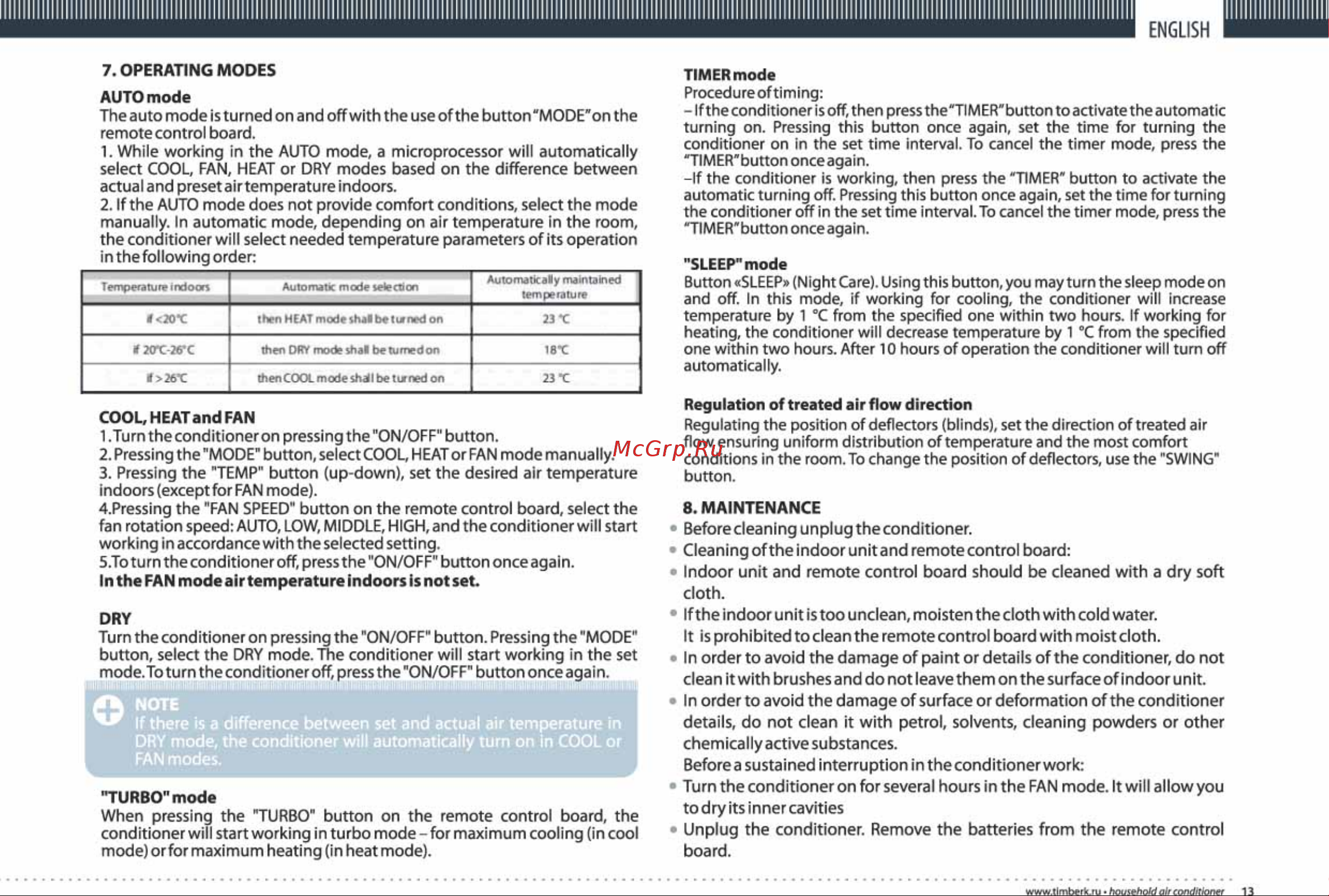 Timberk AC TIM 18H S2/S2-O1 [13/16] Sleep mode