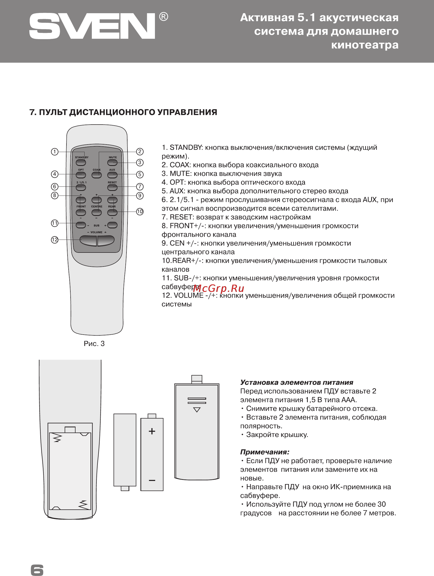 Sven АС HT-435D Ch Инструкция по эксплуатации онлайн [6/20] 68189