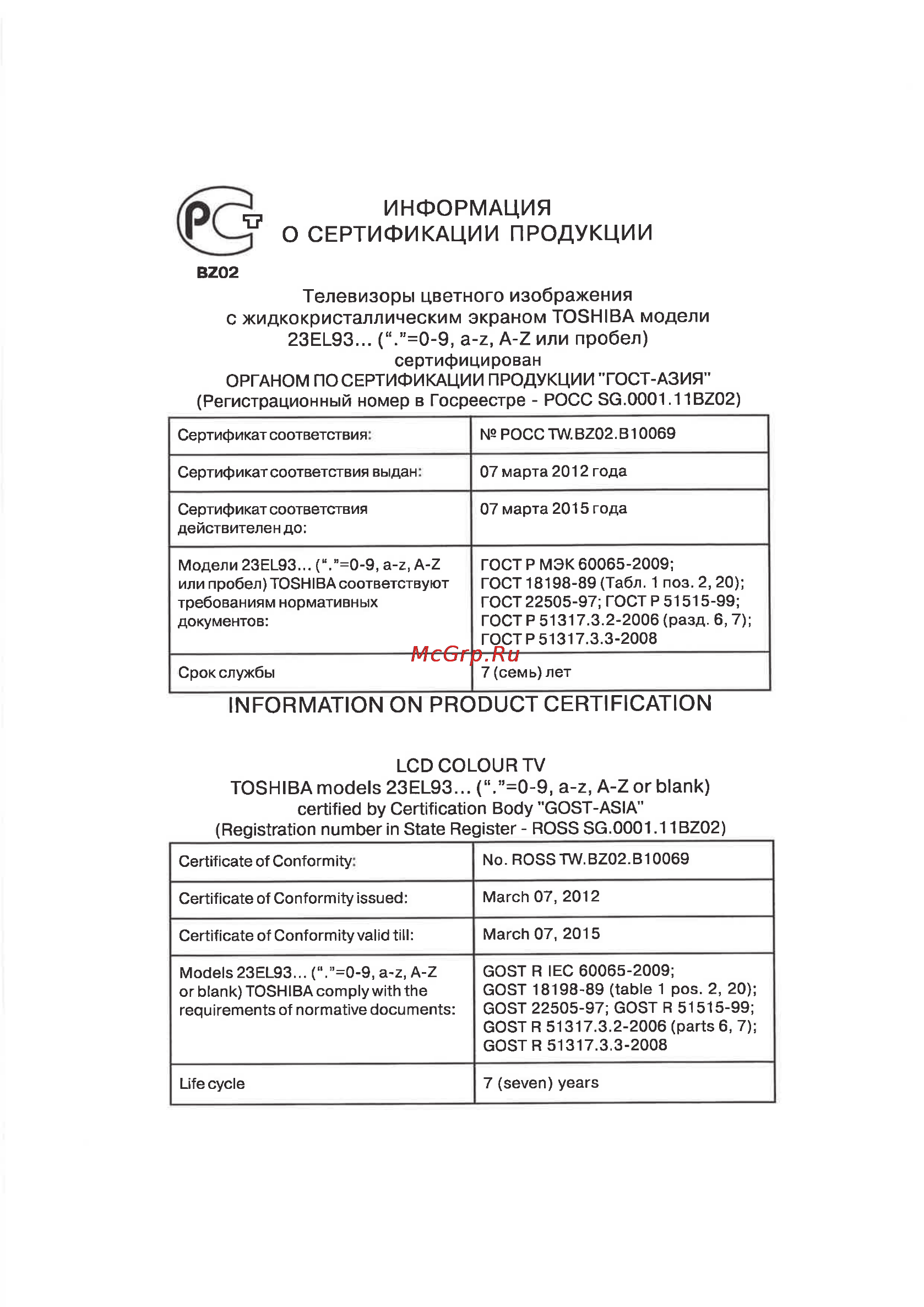 Toshiba 19 EL934RB Инструкция по эксплуатации онлайн [51/57] 68342