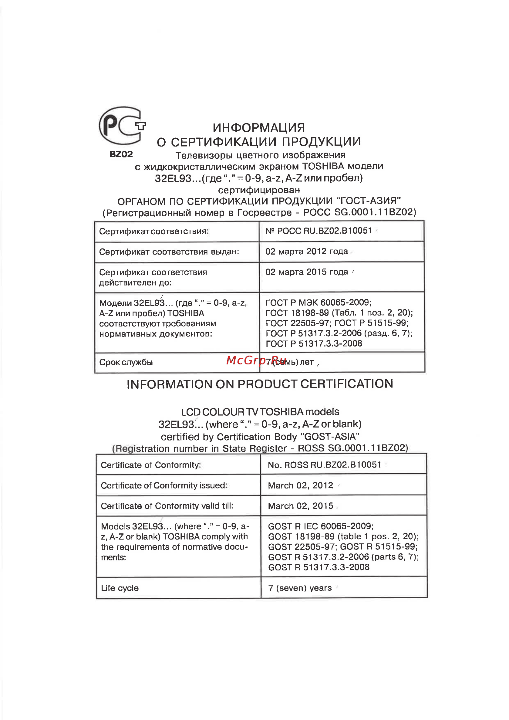 Toshiba 19 EL934RB Инструкция по эксплуатации онлайн [54/57] 68342