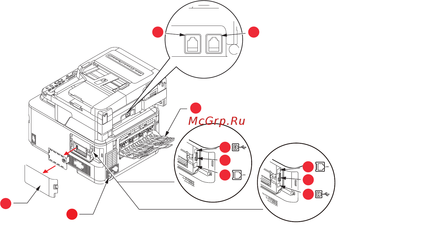 OKI MC342dn [15/200] Если задний укладчик бумаги закрыт бумага выводится через задний отсек принтера и помещается