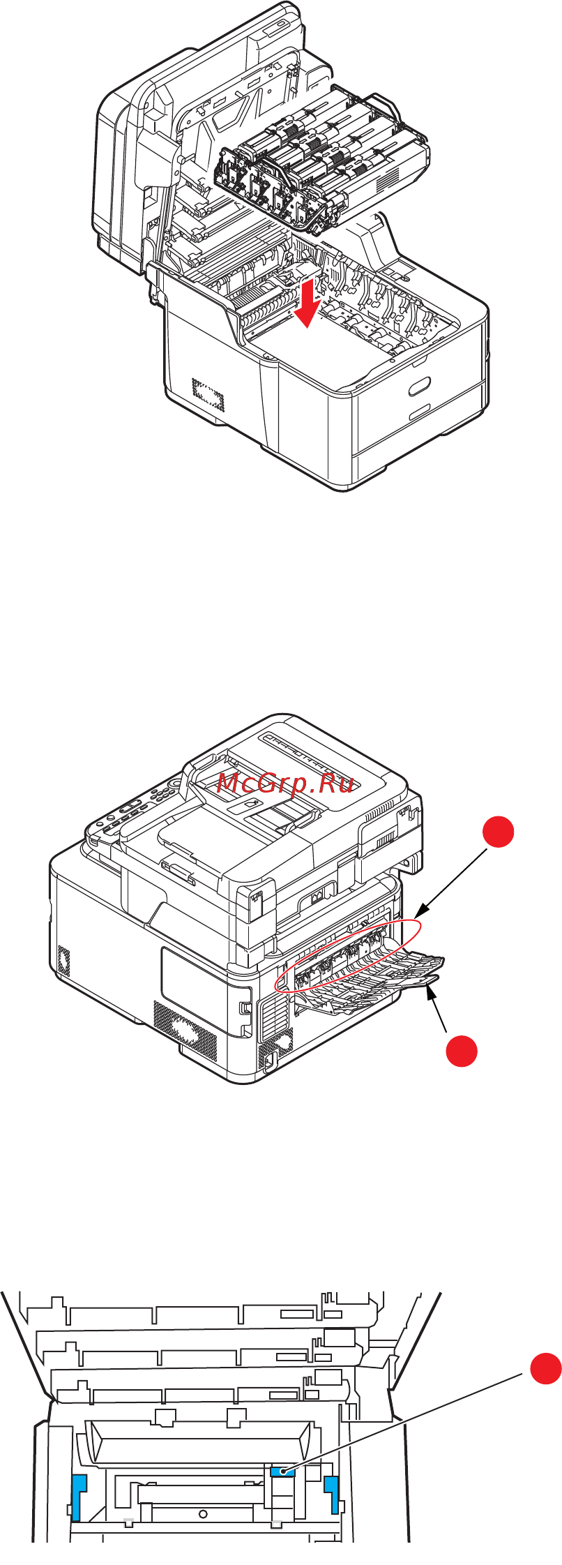 OKI MC562dnw [150/200] Если лист находится слишком низко в этой области и его трудно извлечь возможно он все еще прижат термоэлементом в этом случае поднимите верхнюю крышку найдите и нажмите