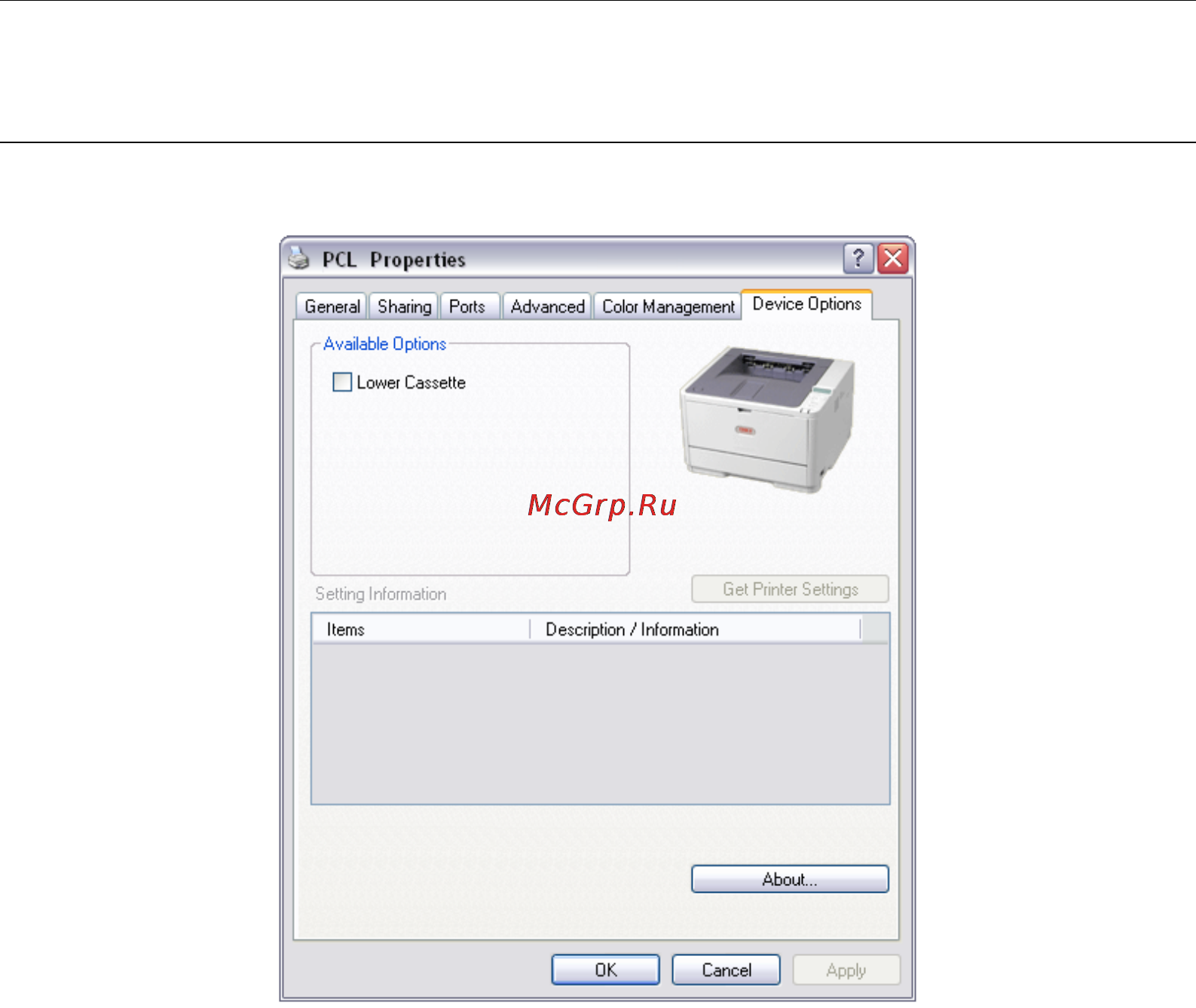 OKI B411 [53/92] Вкладка device options параметры устройства