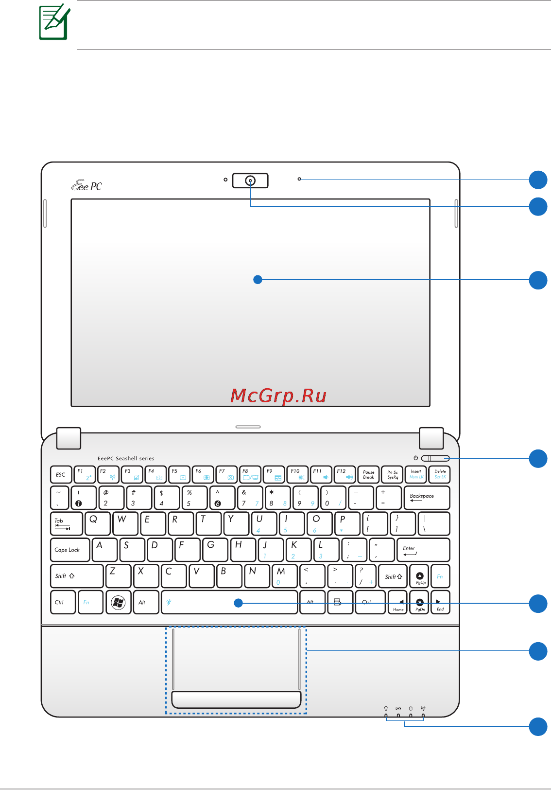 Asus EeePC 1011CX WHI046S White [10/66] Верхняя сторона