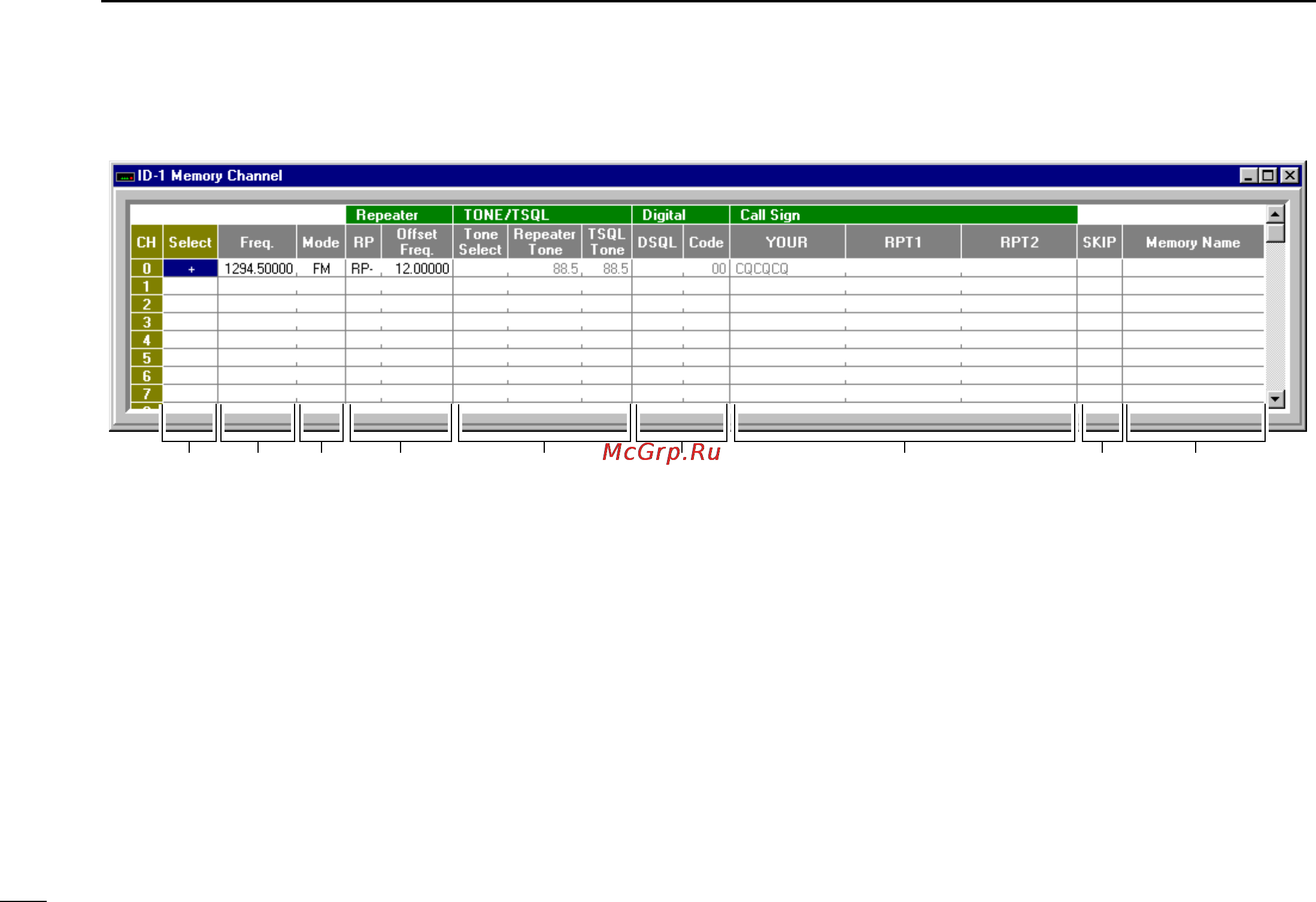 Icom ID-1 [14/124] D memory channel list screen