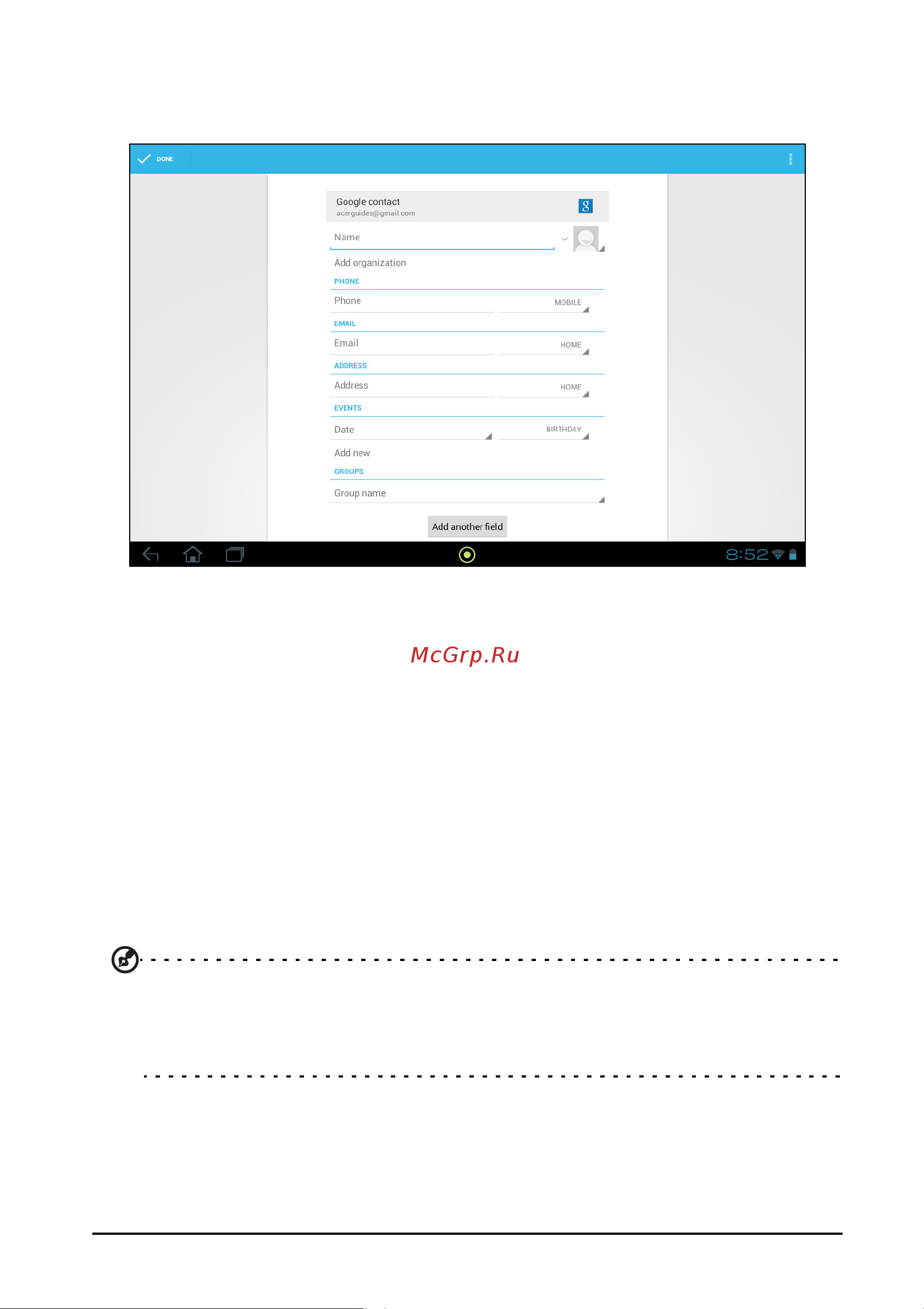 Acer Iconia Tab A511 32Gb Silver [47/79] Изменение сведений о контакте