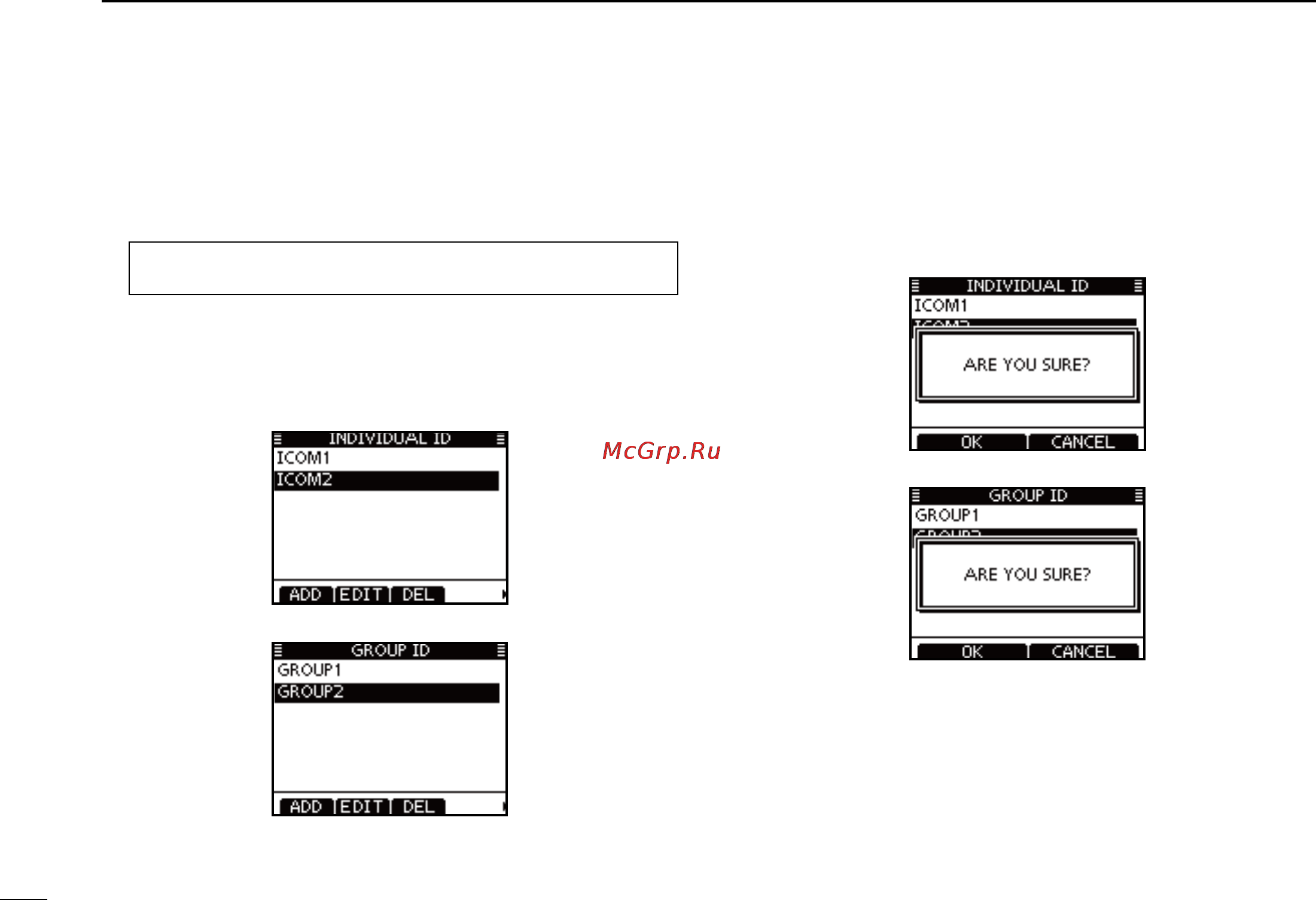 Icom IC-M506 [30/124] D deleting individual group id