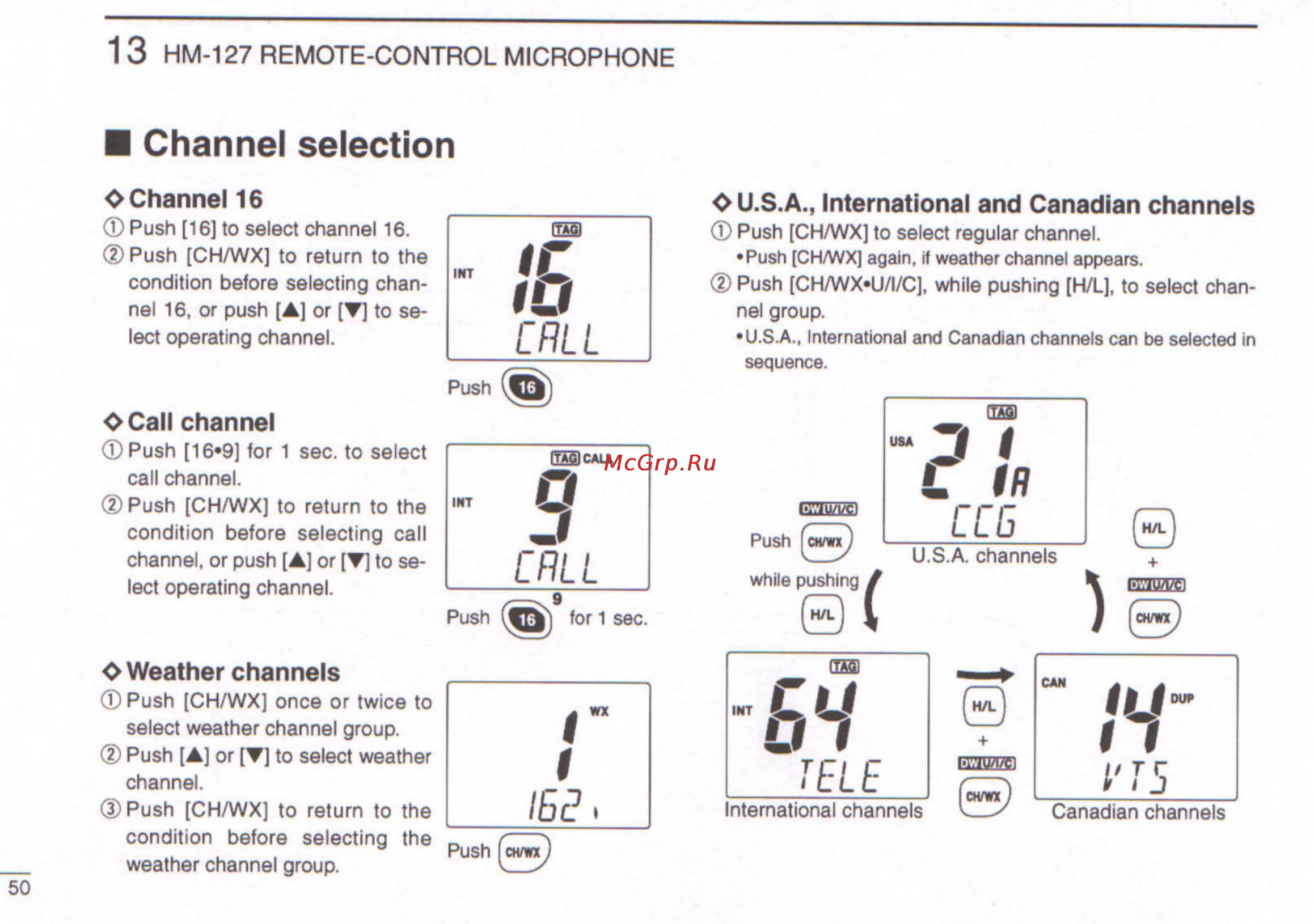 Icom HM-127 [7/15] Channel selection