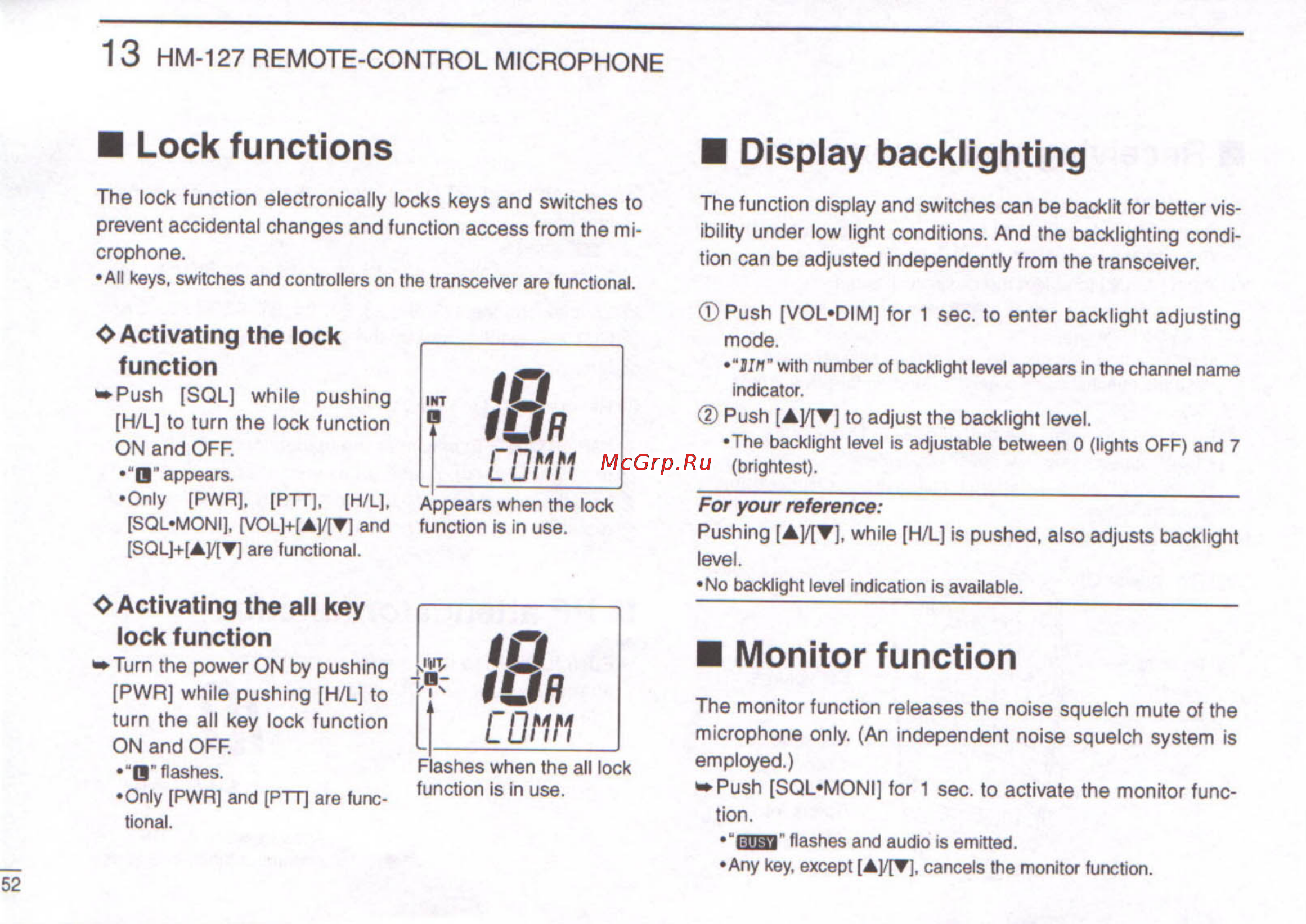 Icom HM-127 [9/15] Display backlighting