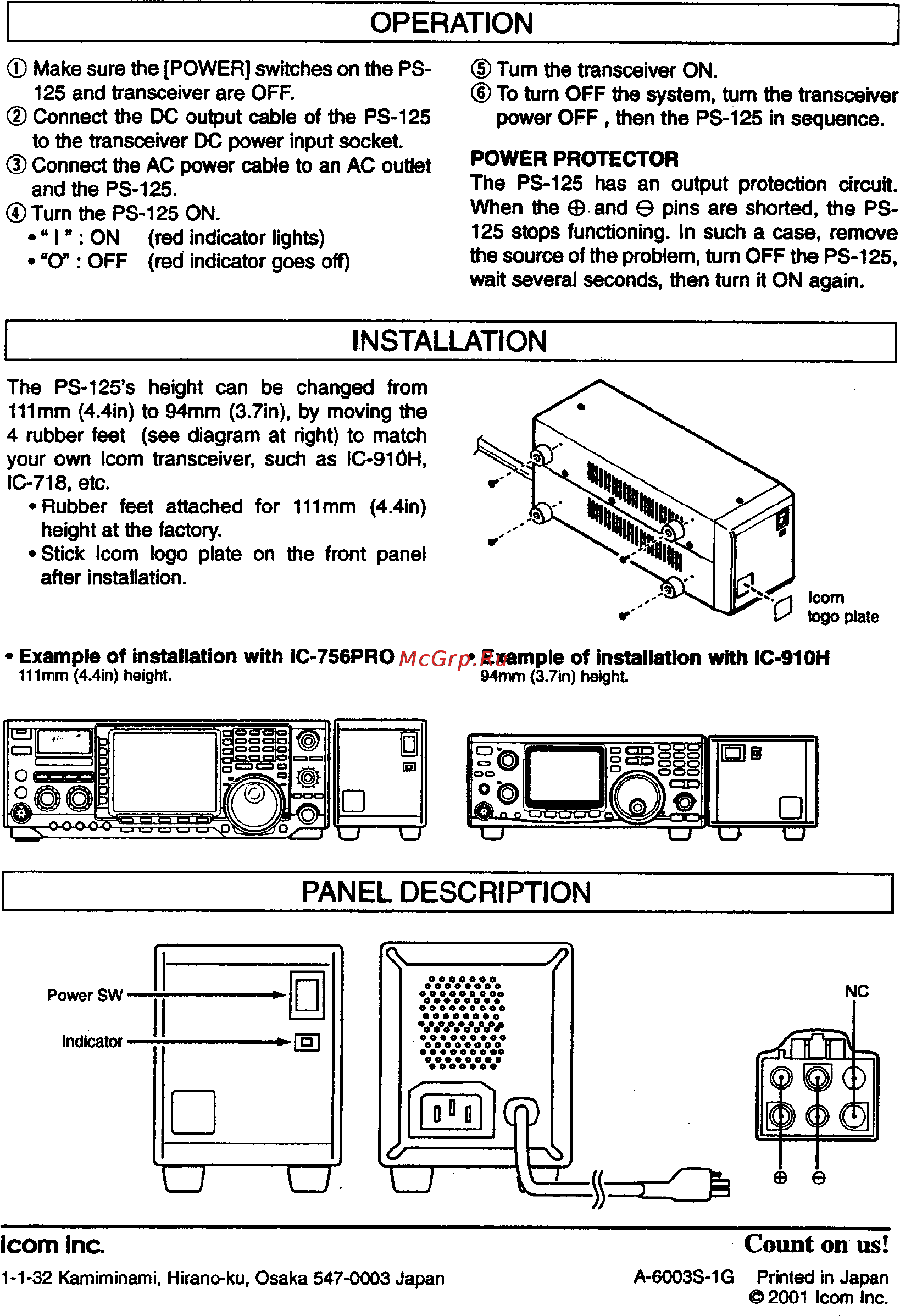 Icom PS-125 [2/2] Installation
