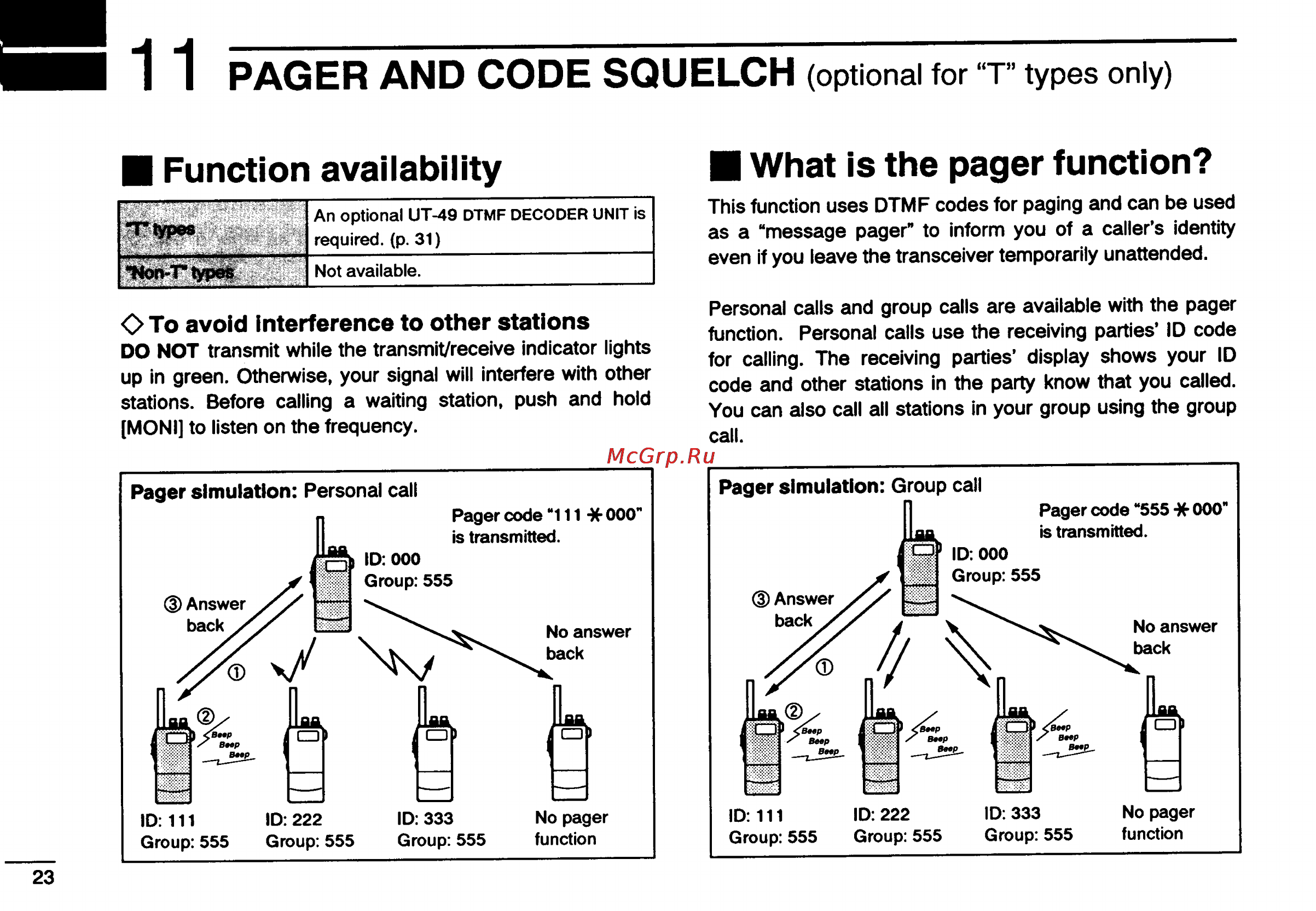 Icom IC-2GXAT [26/78] Pager and code squelch optional for t types only