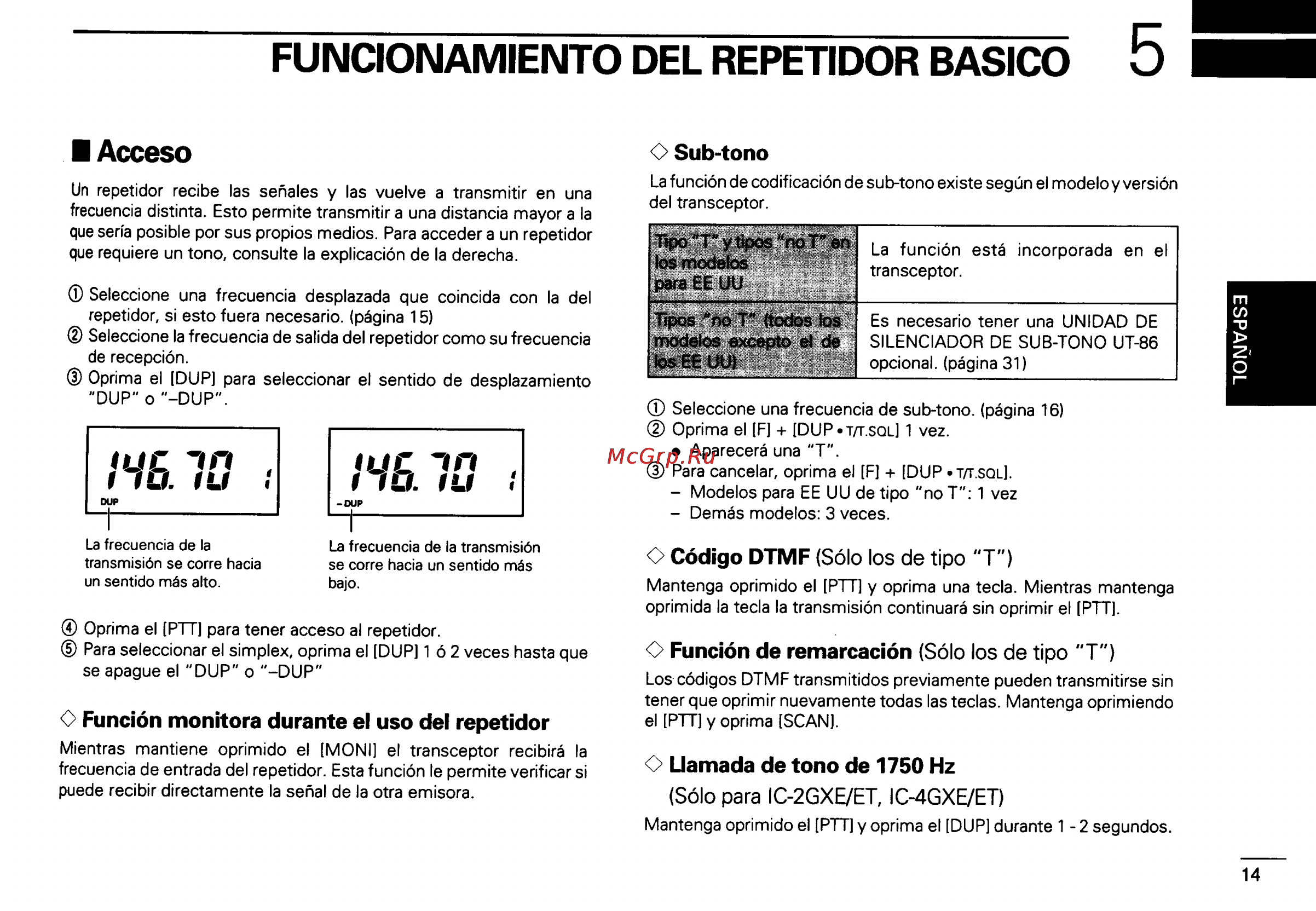 Icom IC-2GXAT [55/78] Funcionamiento del repetidor basico 5