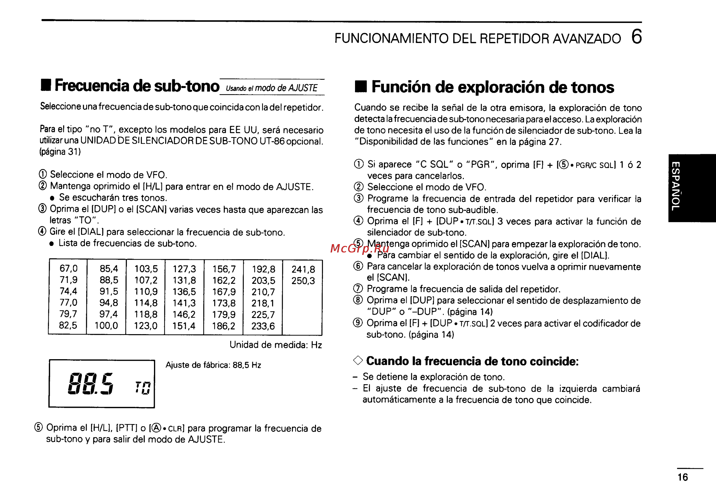 Icom IC-2GXAT [57/78] Frecuencia de sub tono