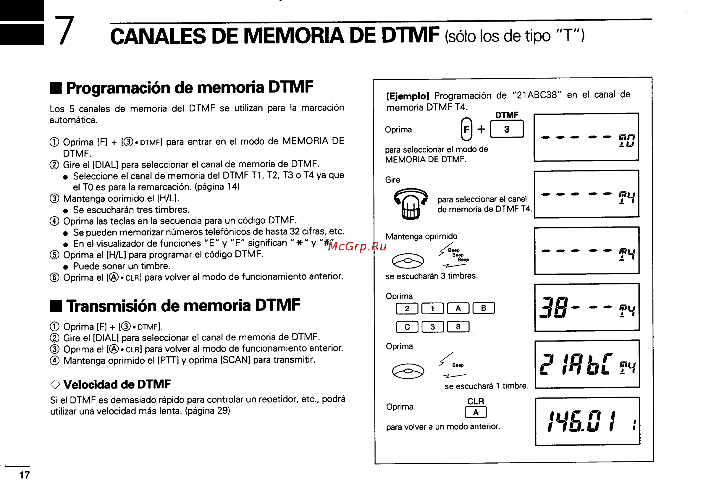 Icom IC-2GXAT [58/78] Canales de memoria de dtmf