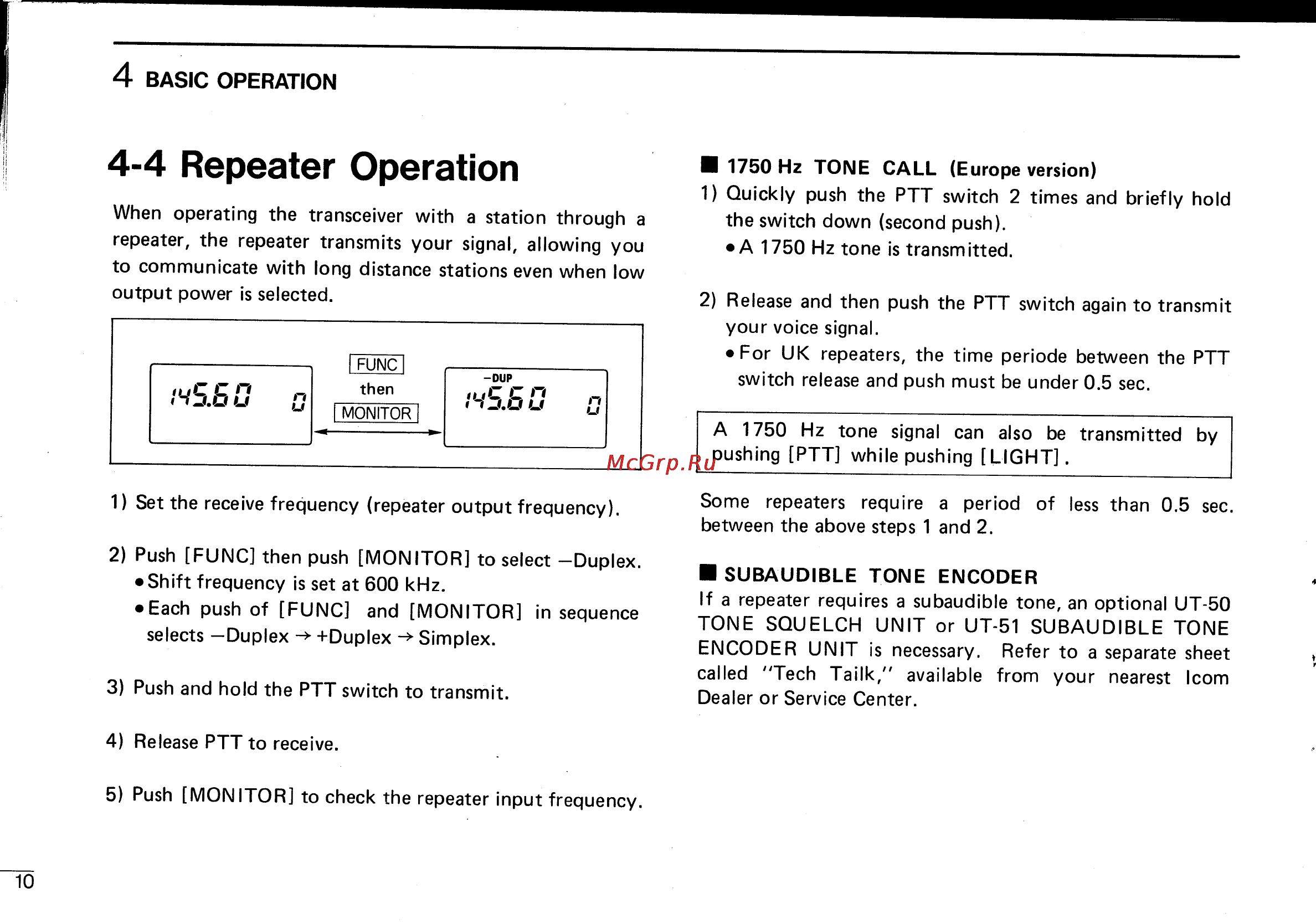 Icom IC-2SA [14/24] 4 repeater operation