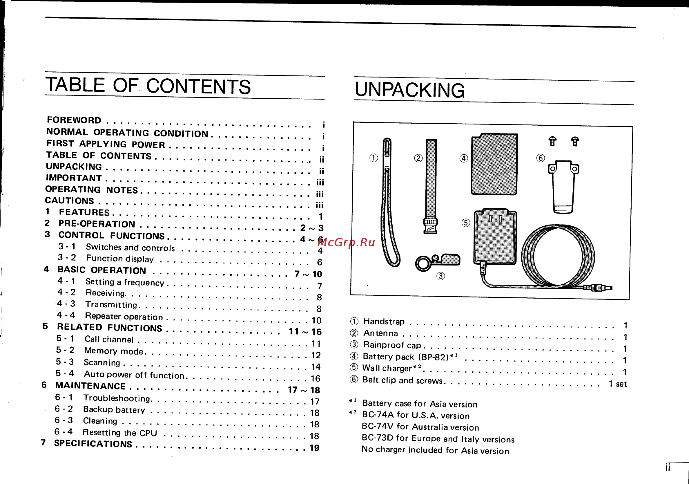 Icom IC-2SA [3/24] Table of contents
