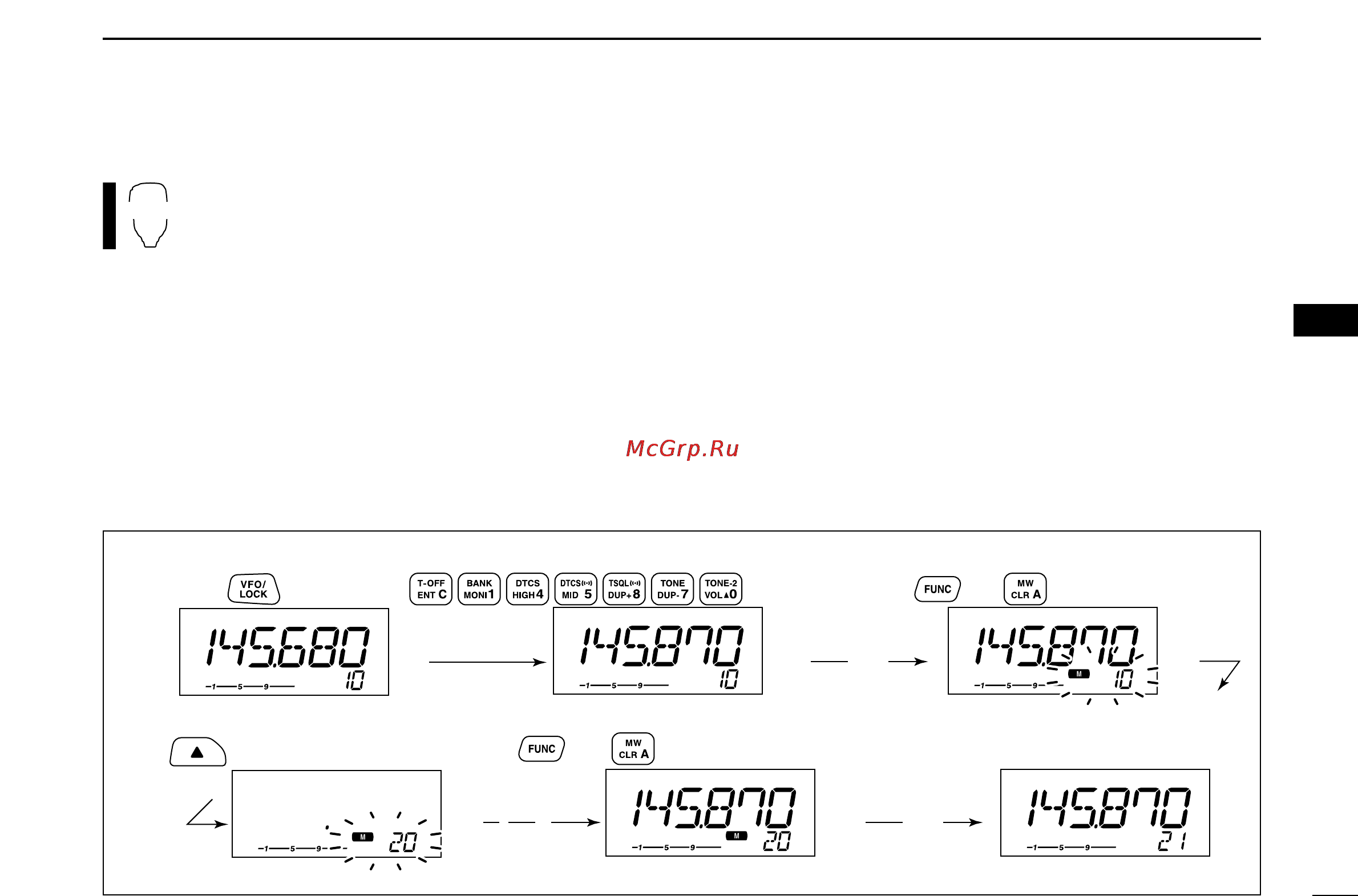 Icom IC-208H [43/96] D programming a memory channel via the microphone