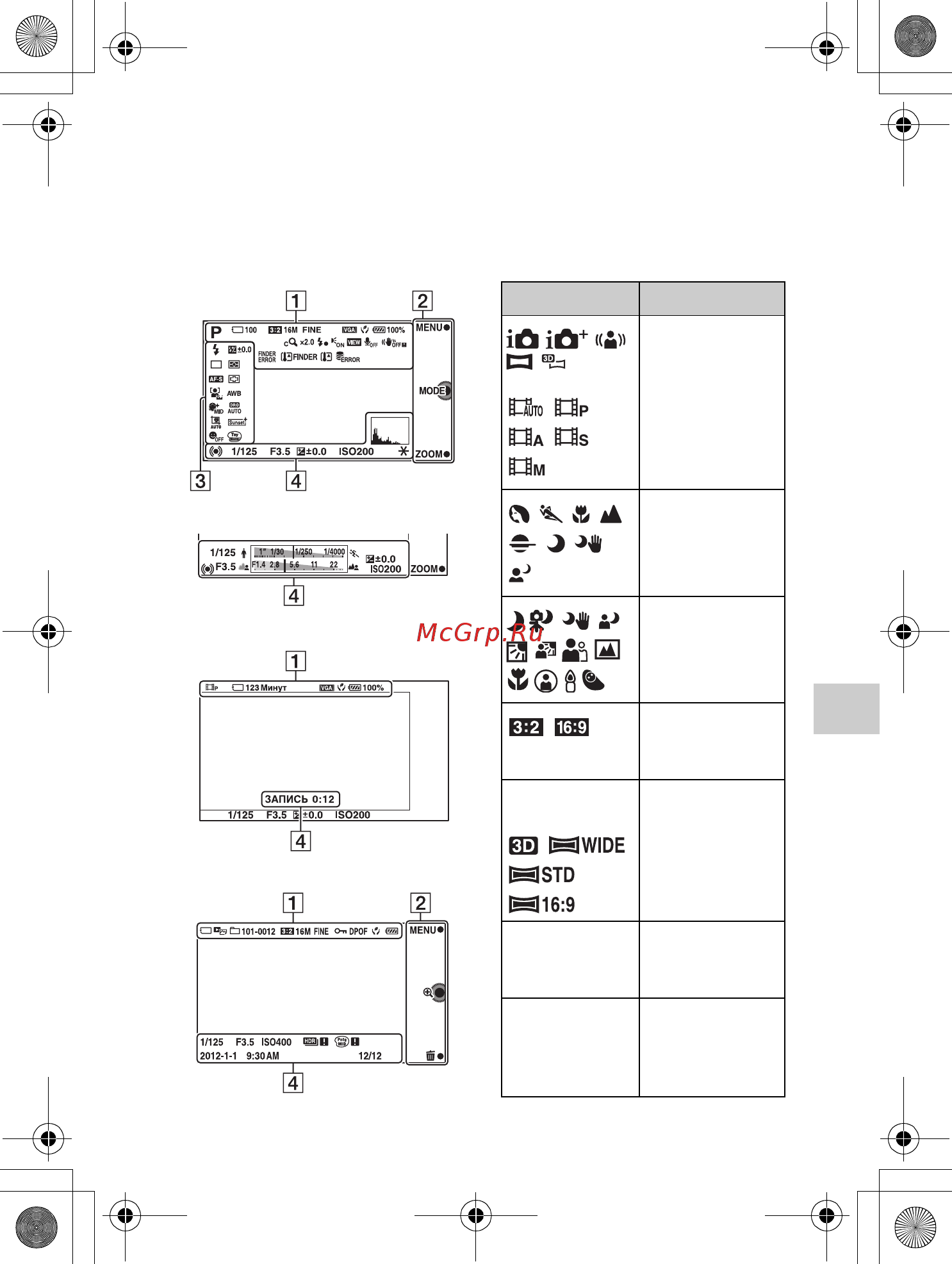 Sony NEX-F3D+SEL1855+SEL16F28 Black [77/202] Список значков на жк экране