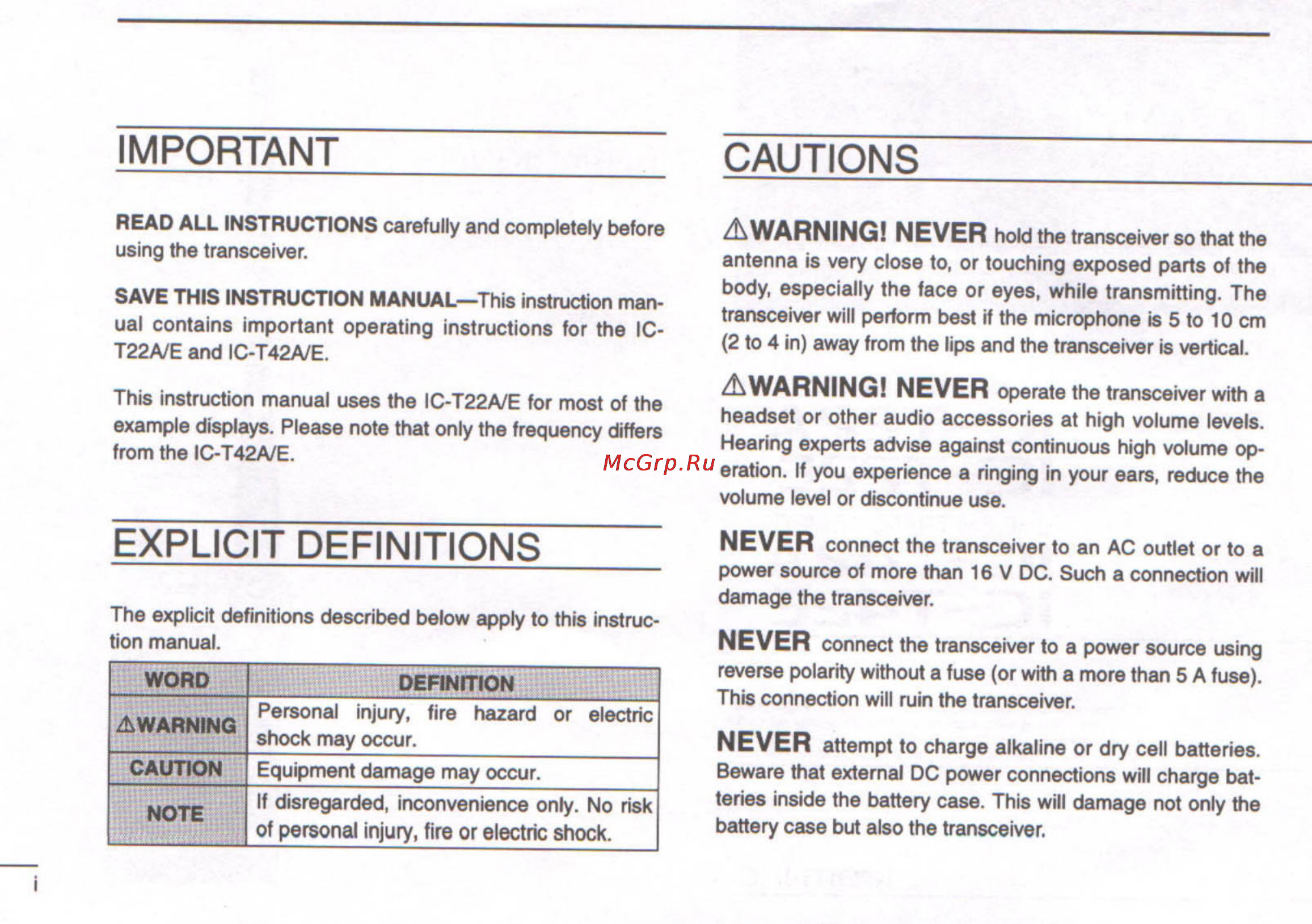 Icom IC-T22A [2/48] Cautions___________________