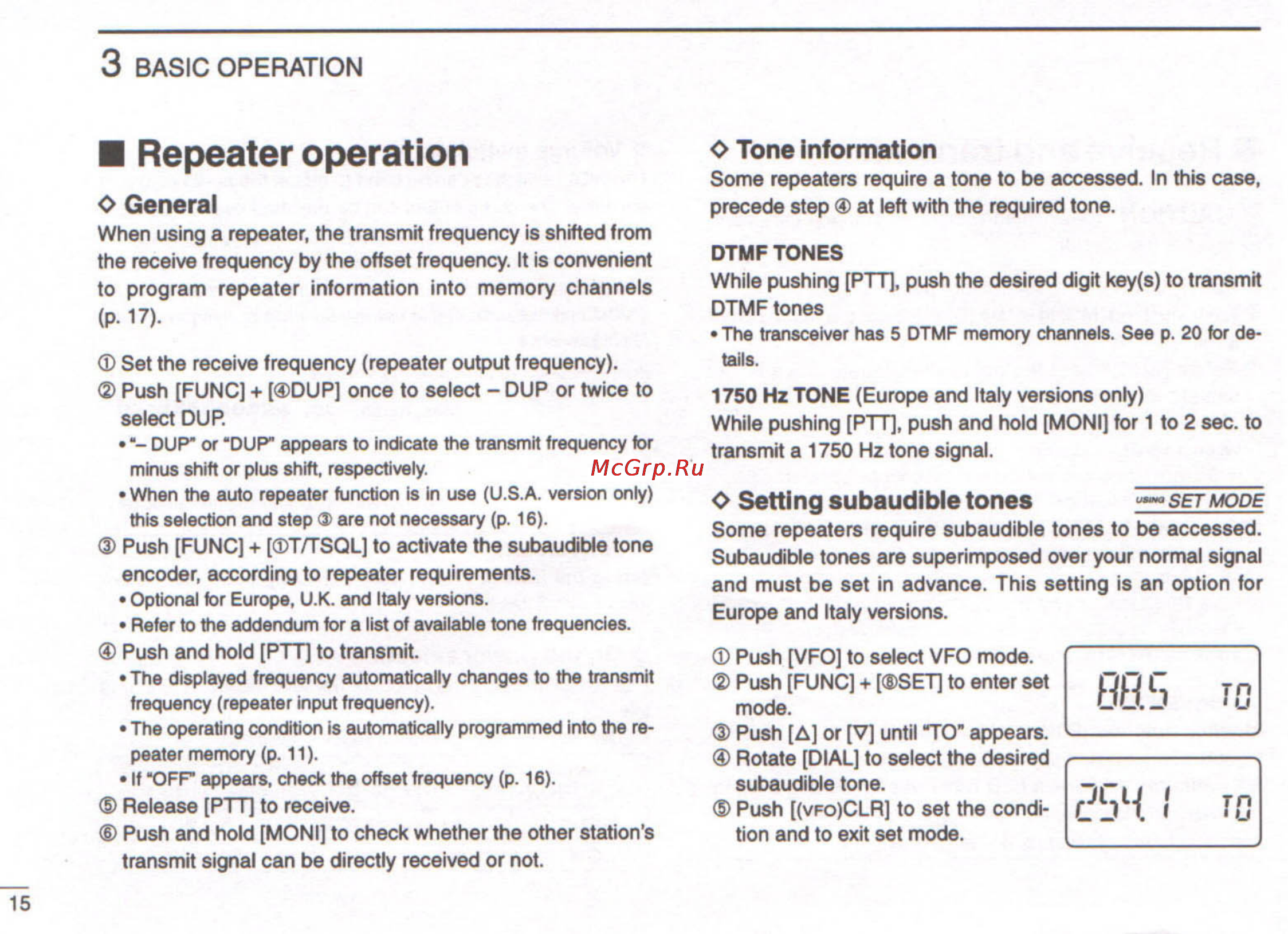 Icom IC-T22A [20/48] Repeater operation