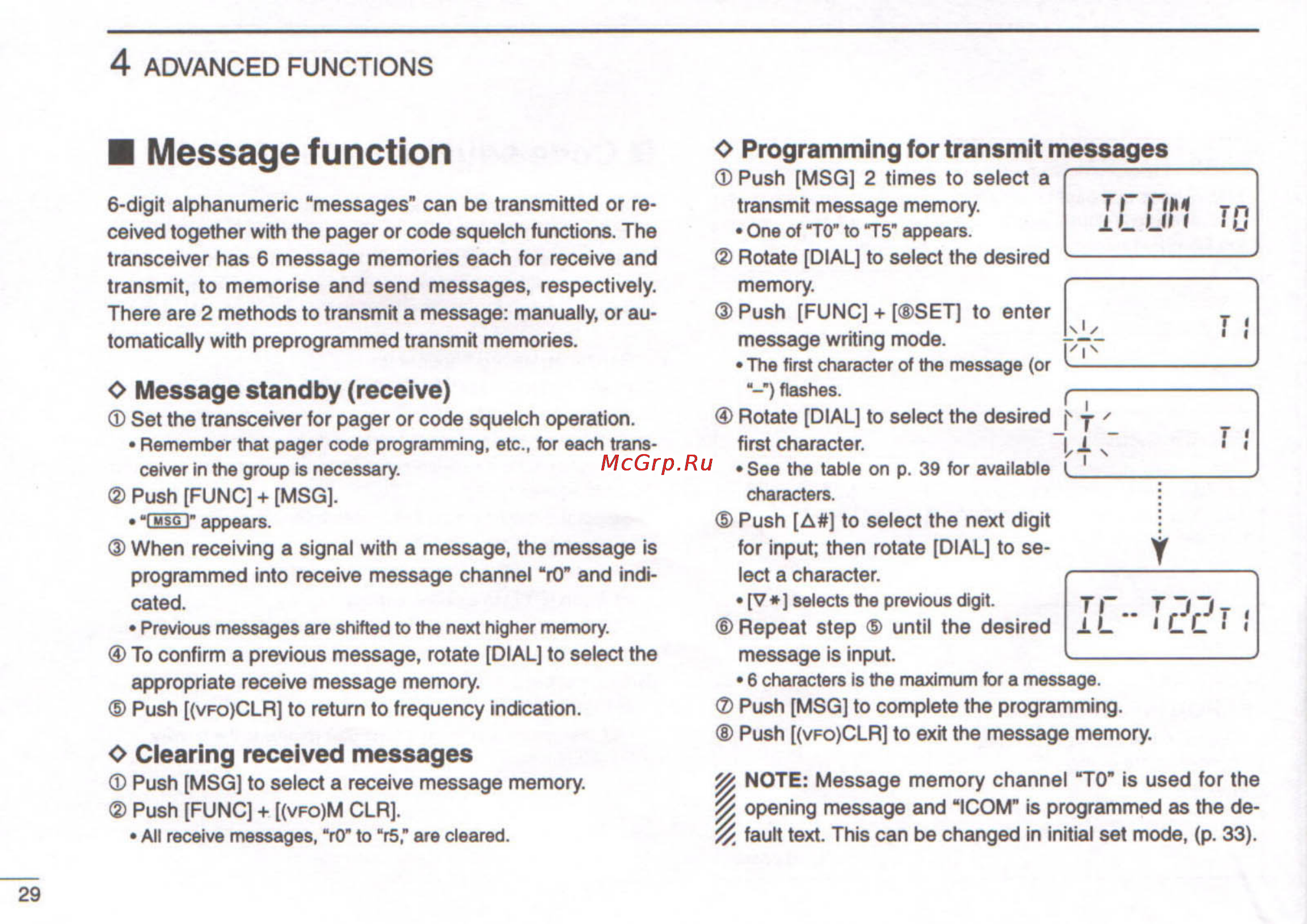Icom IC-T22A [34/48] Message function