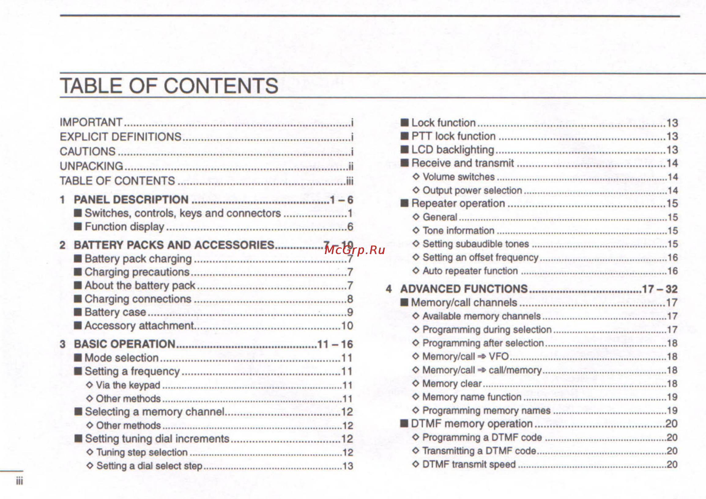 Icom IC-T22A [4/48] Table of contents