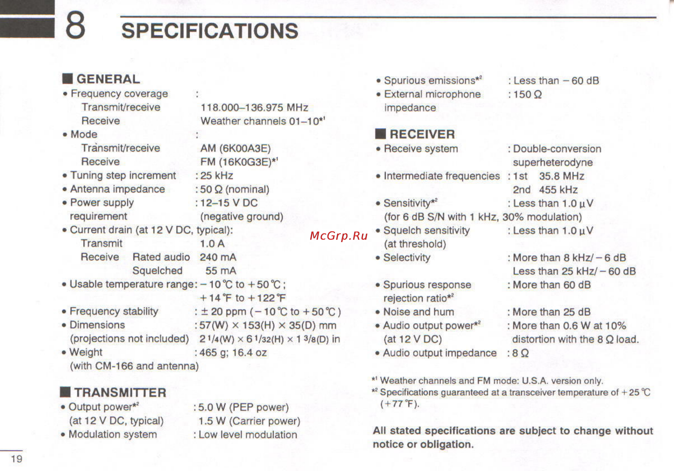 Icom IC-A3 [22/47] Specifications