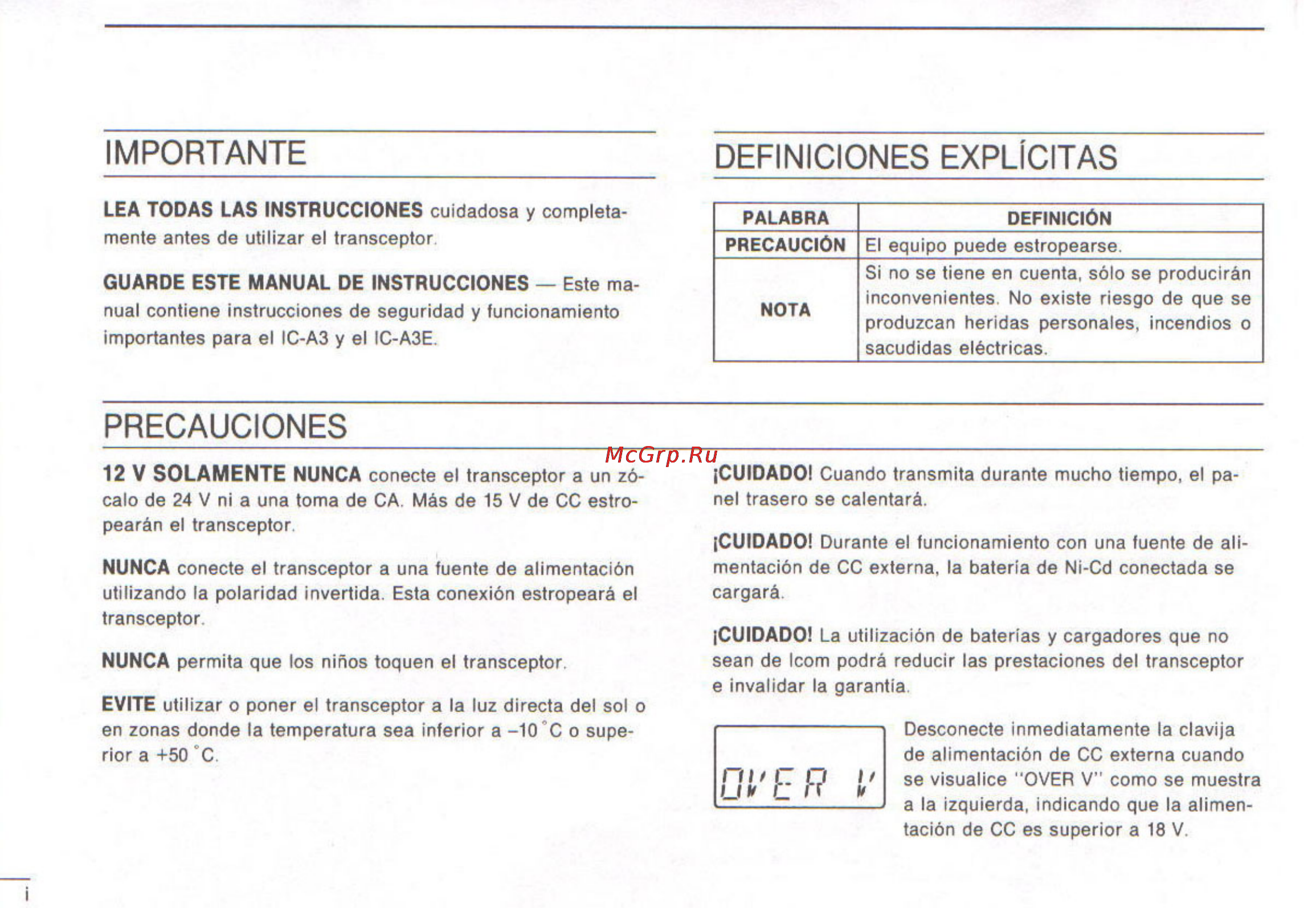 Icom IC-A3 [24/47] Importante definiciones explícitas