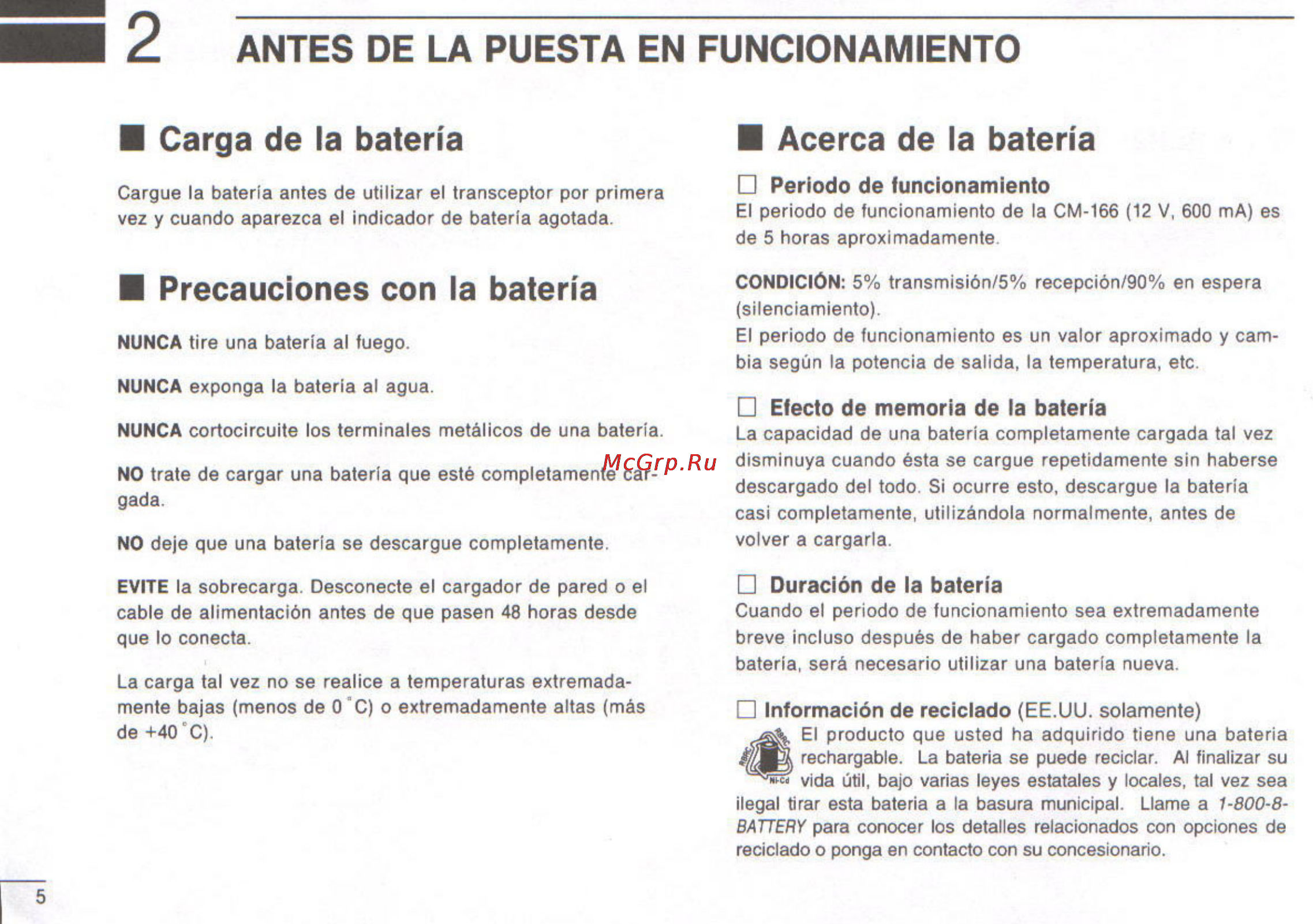 Icom IC-A3 [30/47] Antes de la puesta en funcionamiento