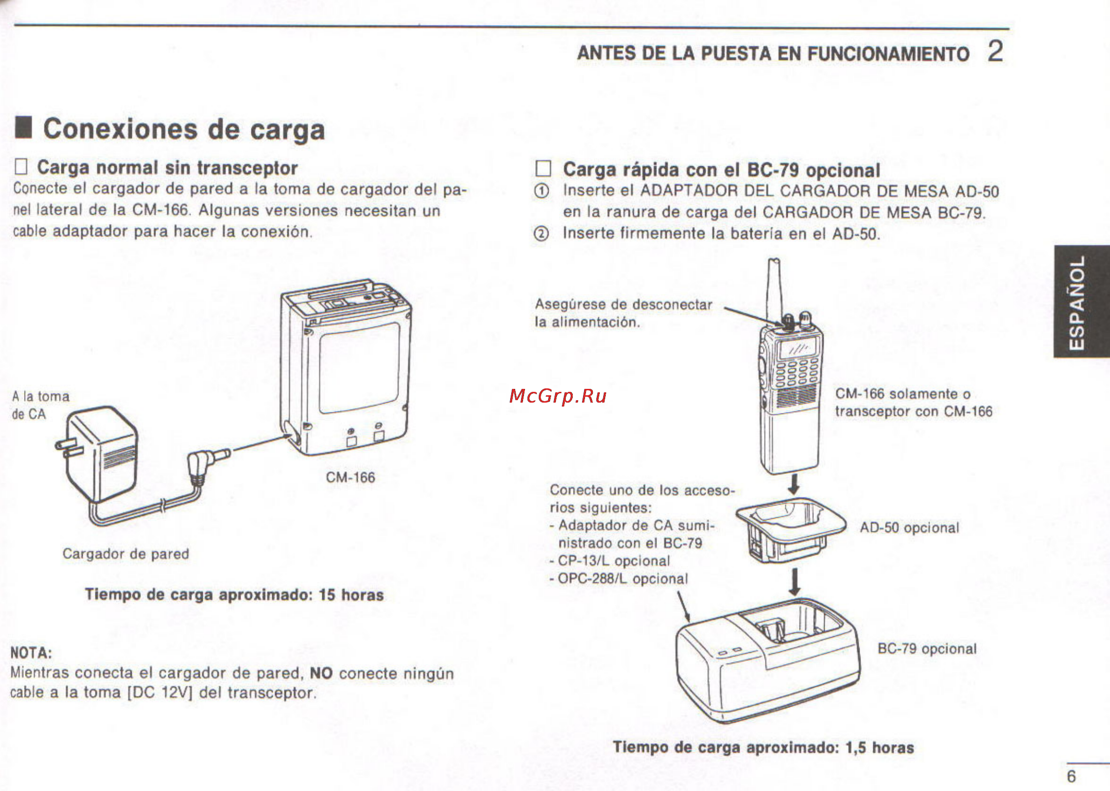 Icom IC-A3 [31/47] Conexiones de carga