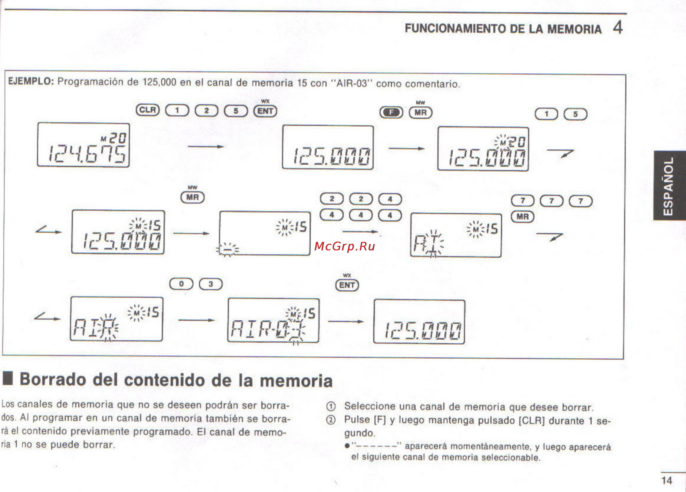 Icom IC-A3 [39/47] Borrado del contenido de la memoria