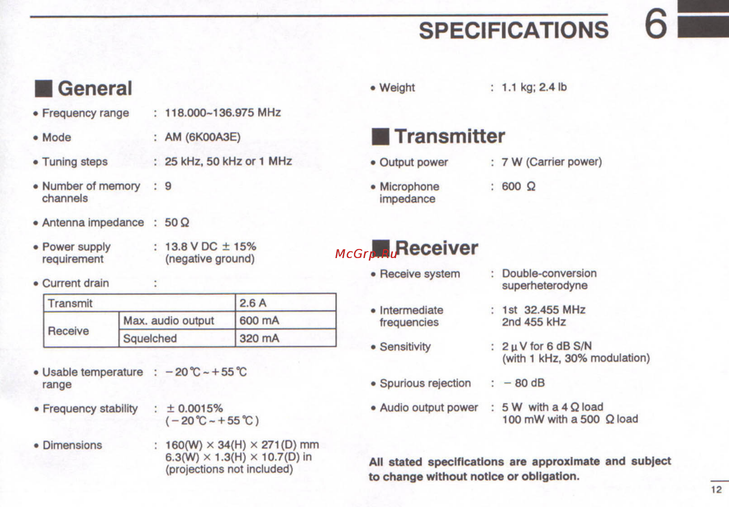 Icom IC-A200 [15/16] Specifications 6 i