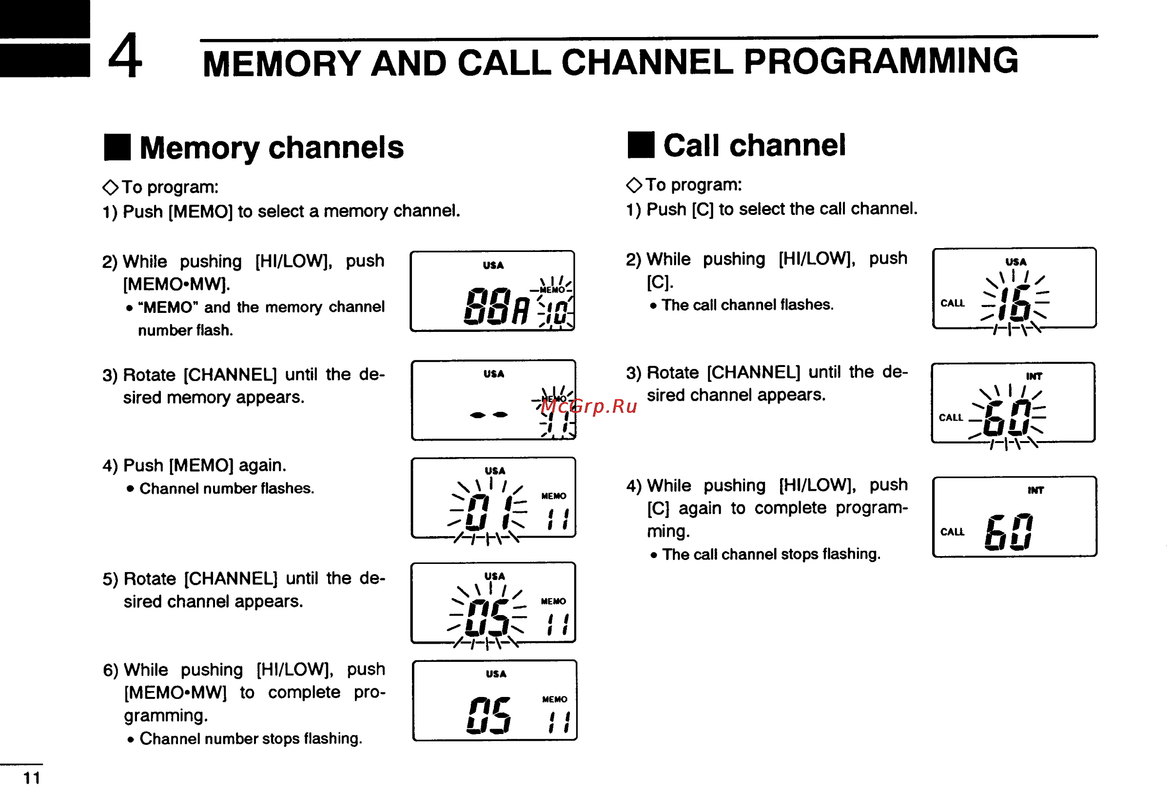 Icom IC-M15 [14/24] Ml 4 memory and call channel programming