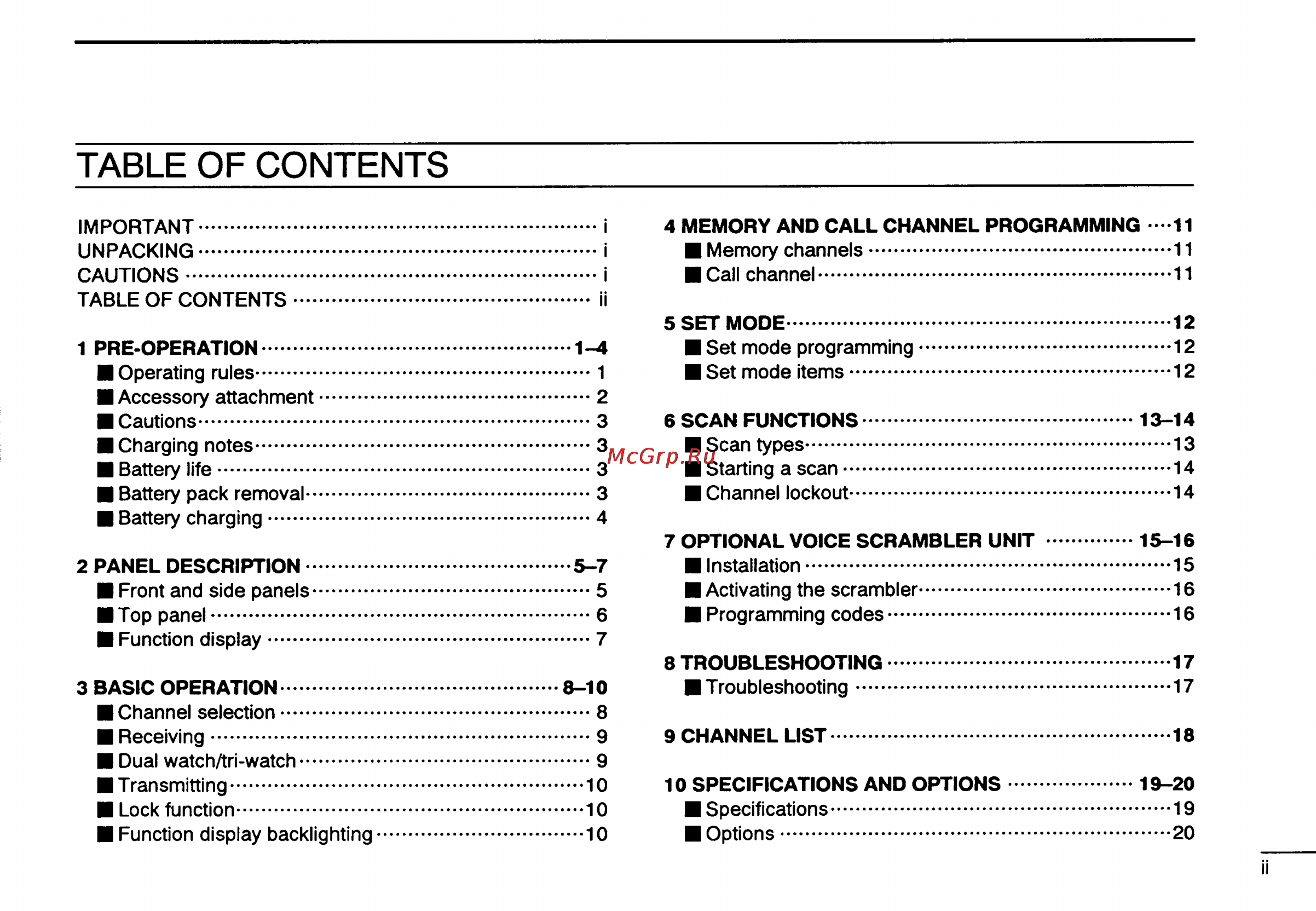 Icom IC-M15 [3/24] Table of contents