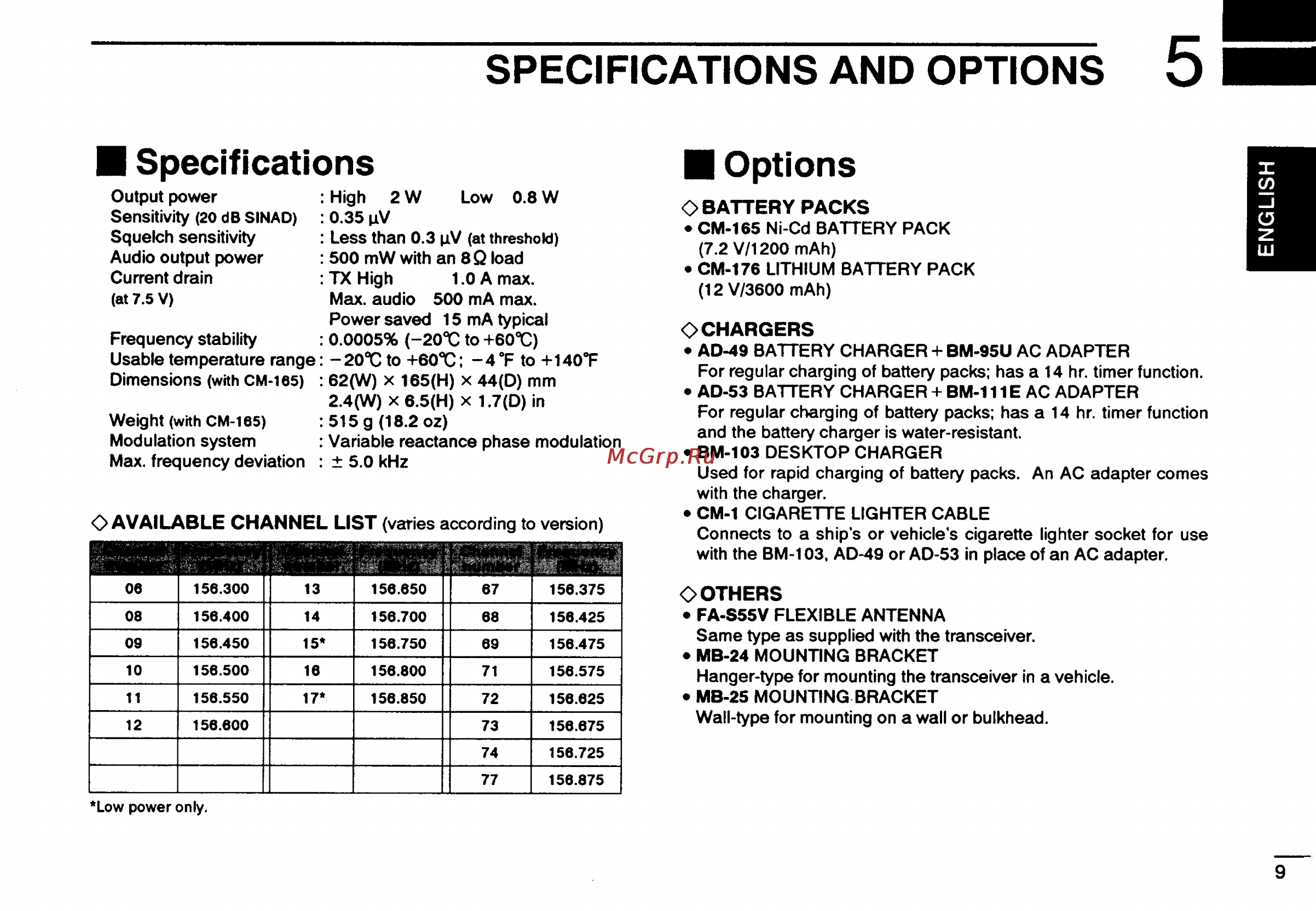 Icom IC-GM1500 [11/52] Specifications and options 5
