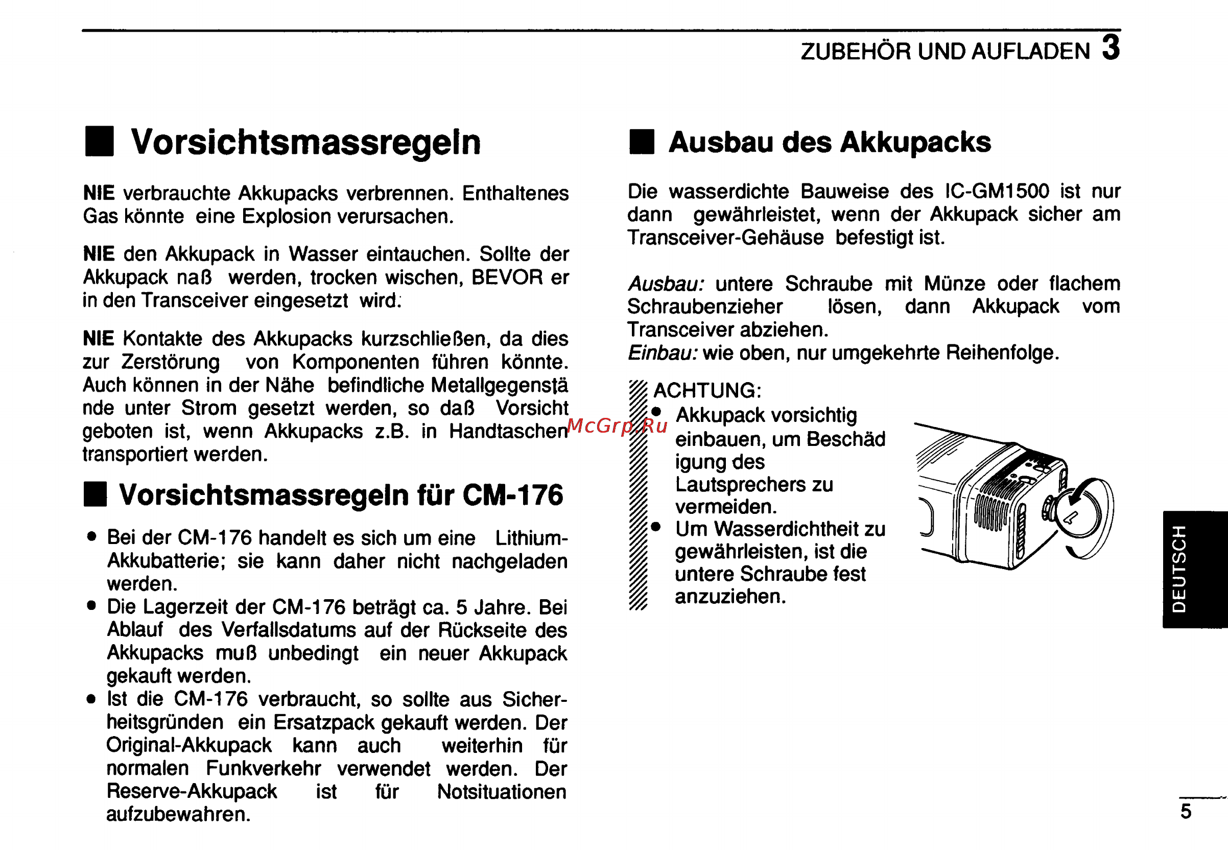 Icom IC-GM1500 [37/52] Vorsichtsmassregeln