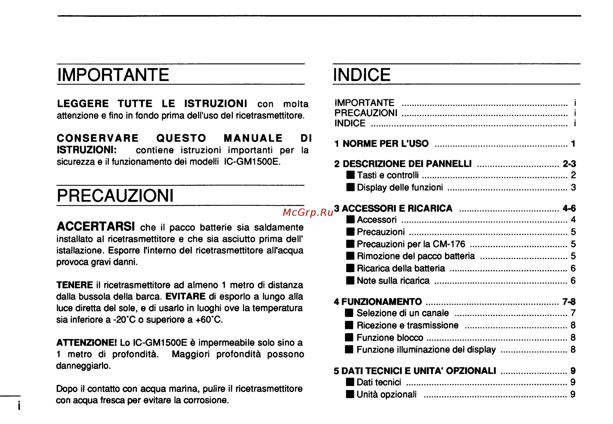 Icom IC-GM1500 [42/52] Importante indice