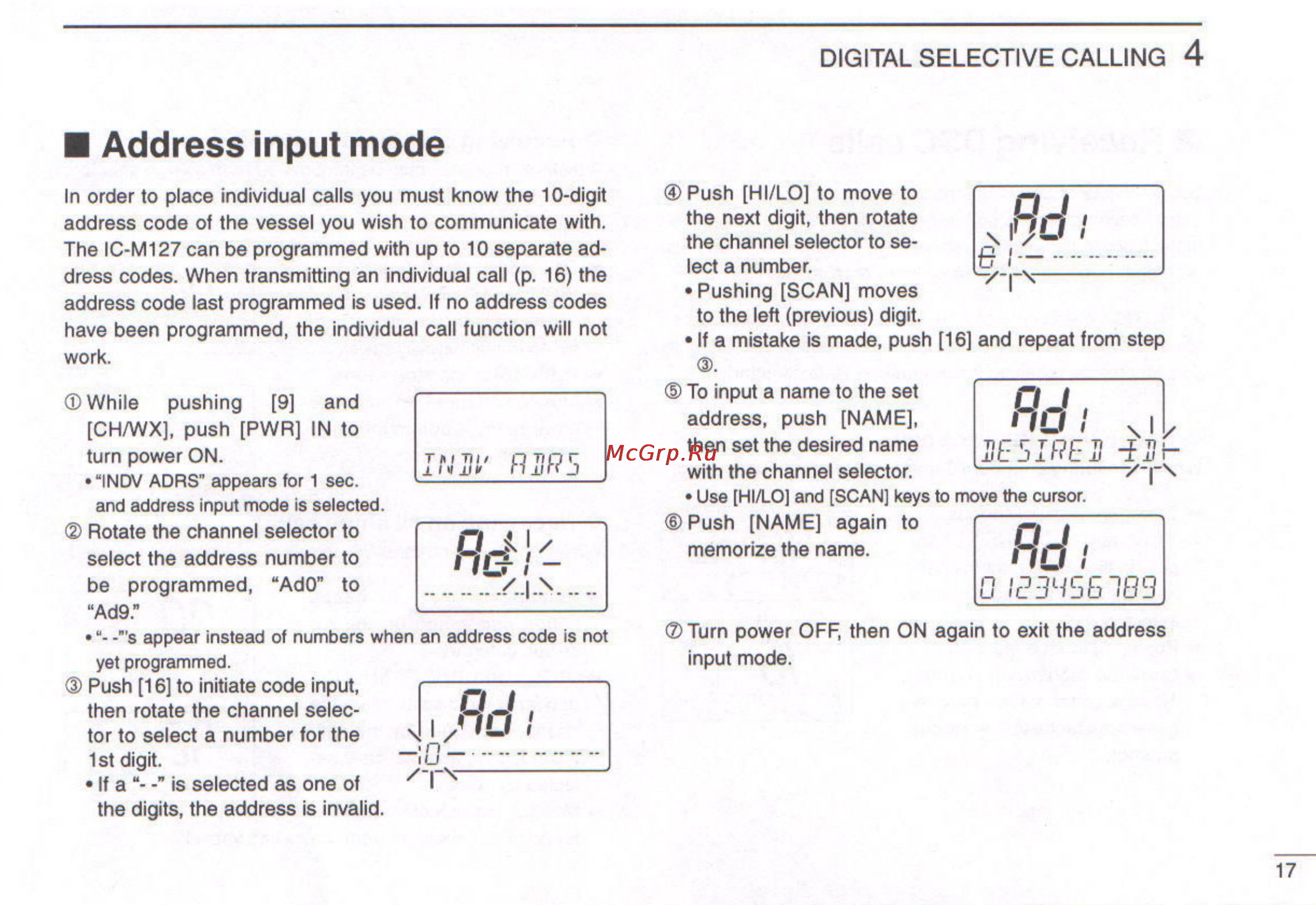 Icom IC-M127 [21/48] Address input mode