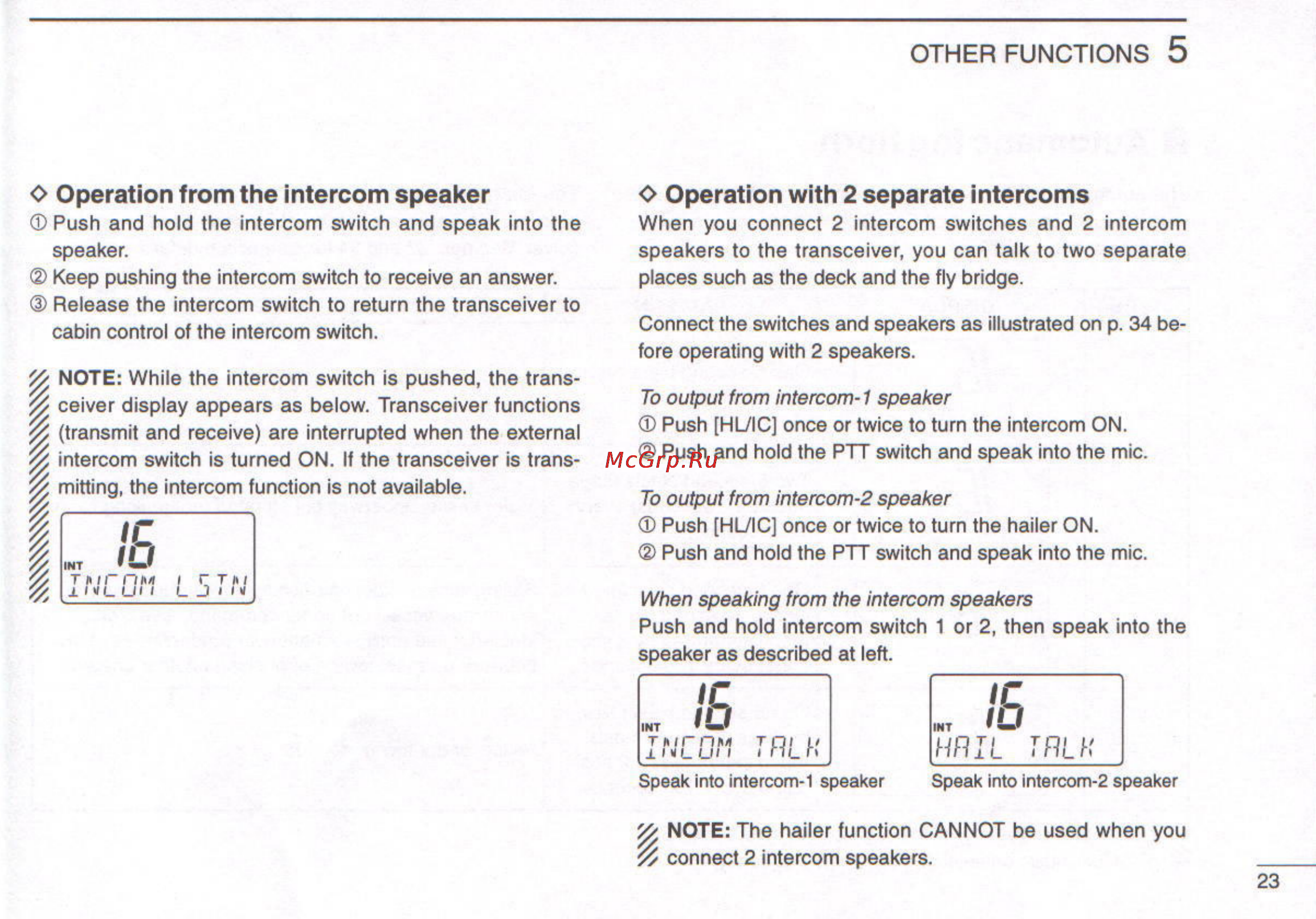 Icom IC-M127 [27/48] Operation from the intercom speaker