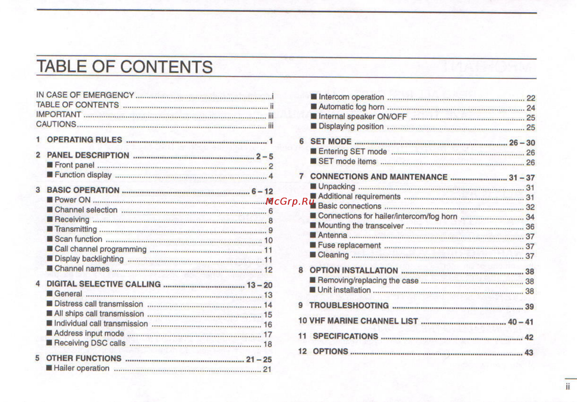 Icom IC-M127 [3/48] Table of contents